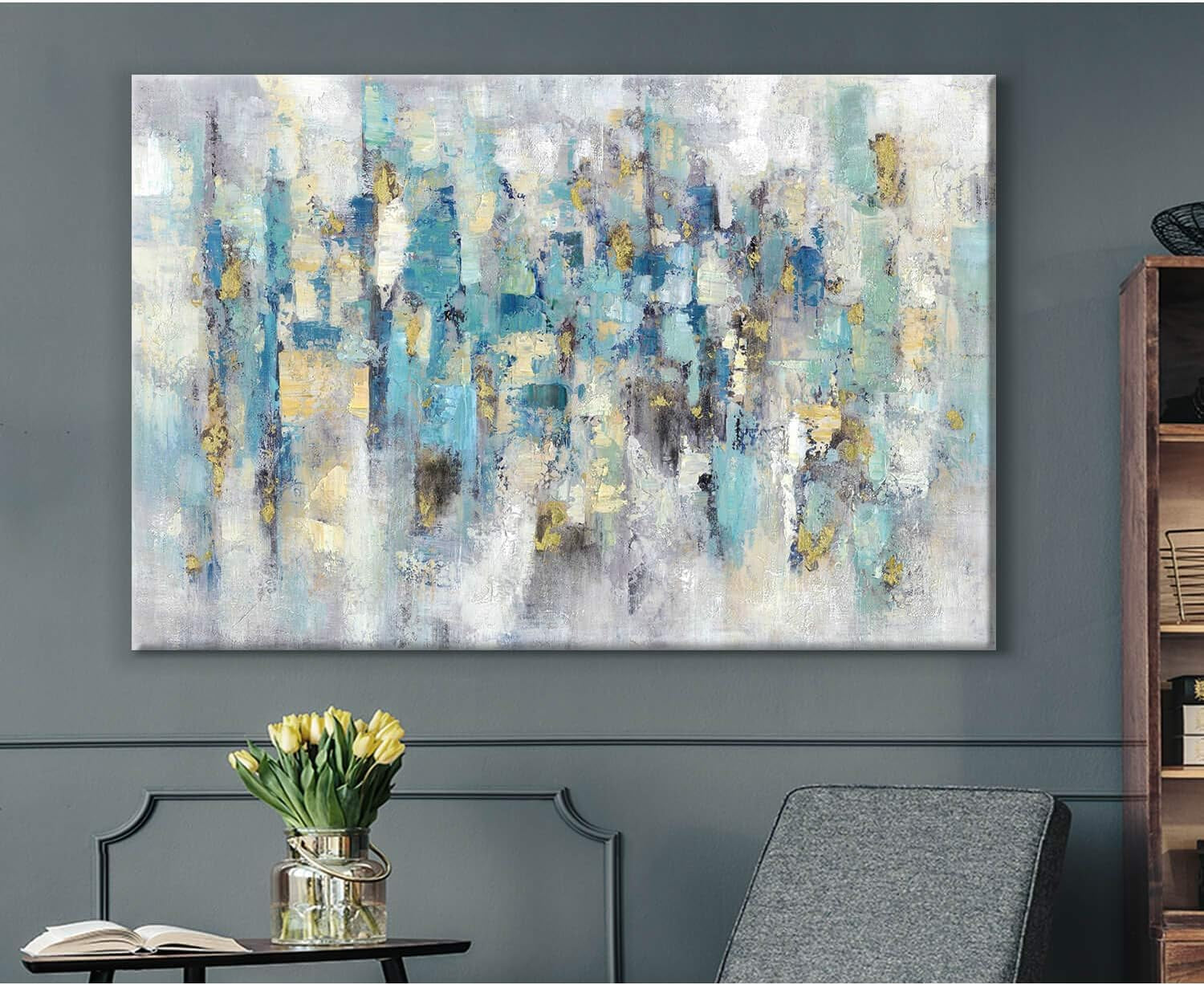 Ultramarine Blue Abstract Canvas Wall Art Forty Five ByThirty Inches-3