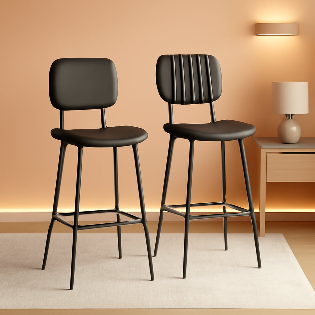 Bar Stools Set 2 24.6In Counter Height Black Faux Leather-0