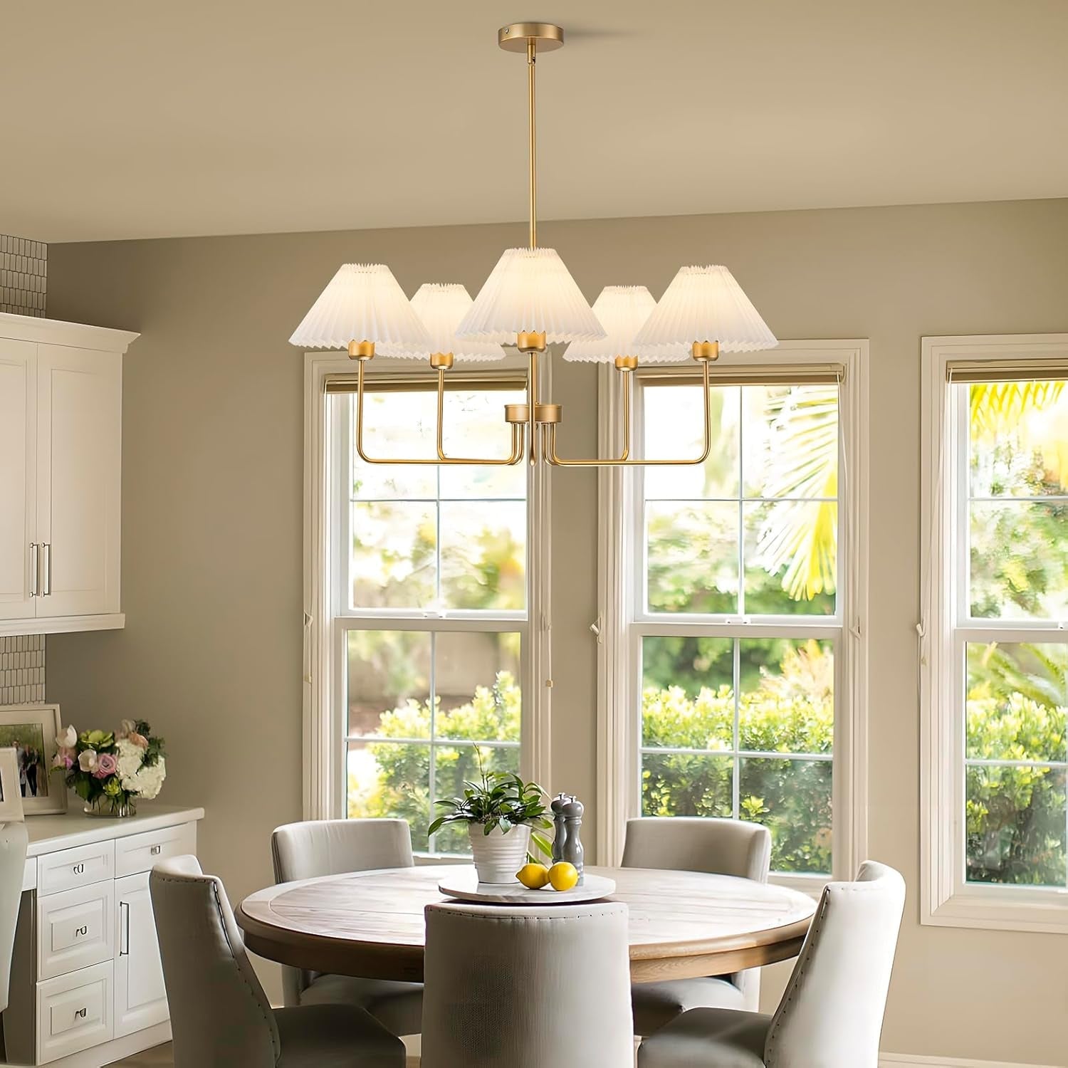 Golden Five Light Chandelier With Adjustable Height-1