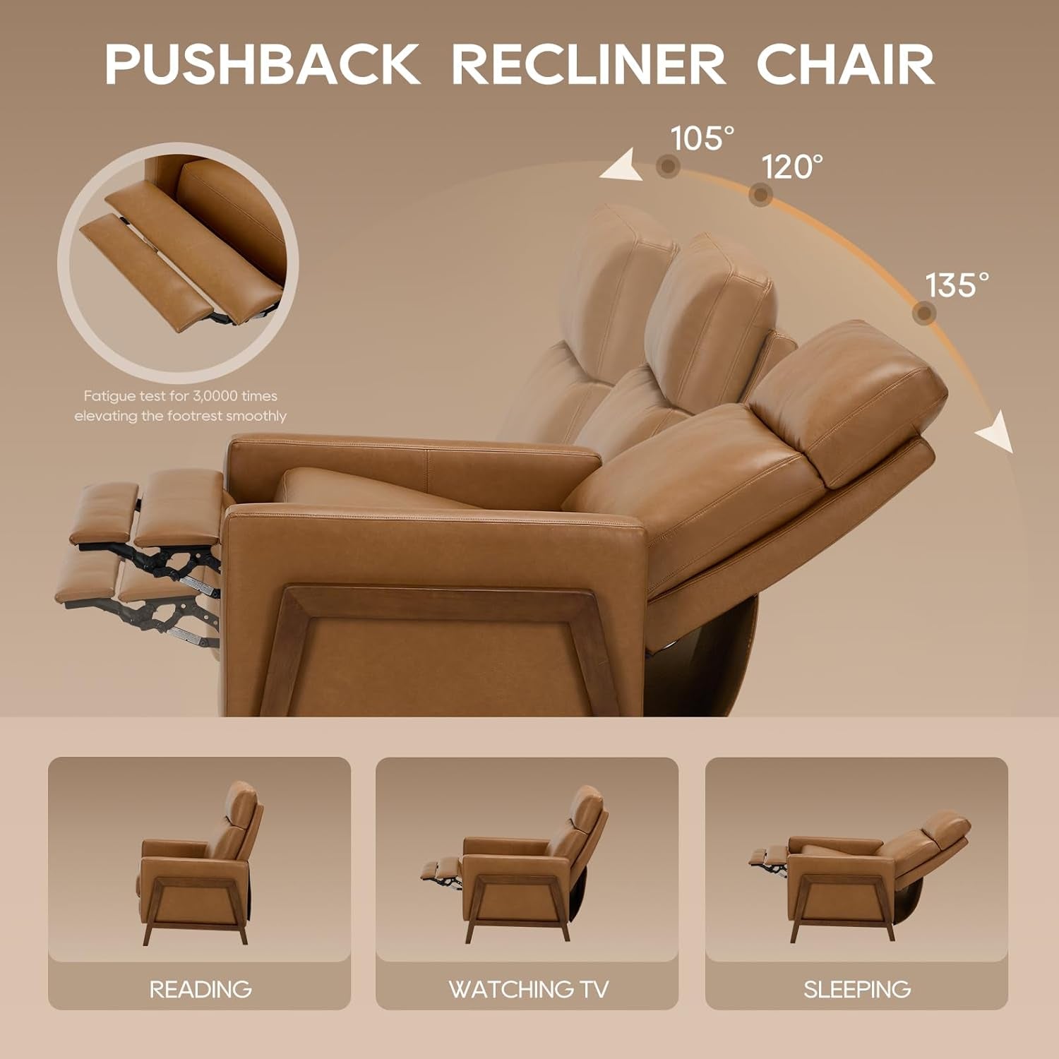 Camel Leather Wingback Recliner Chair With Footrest-4