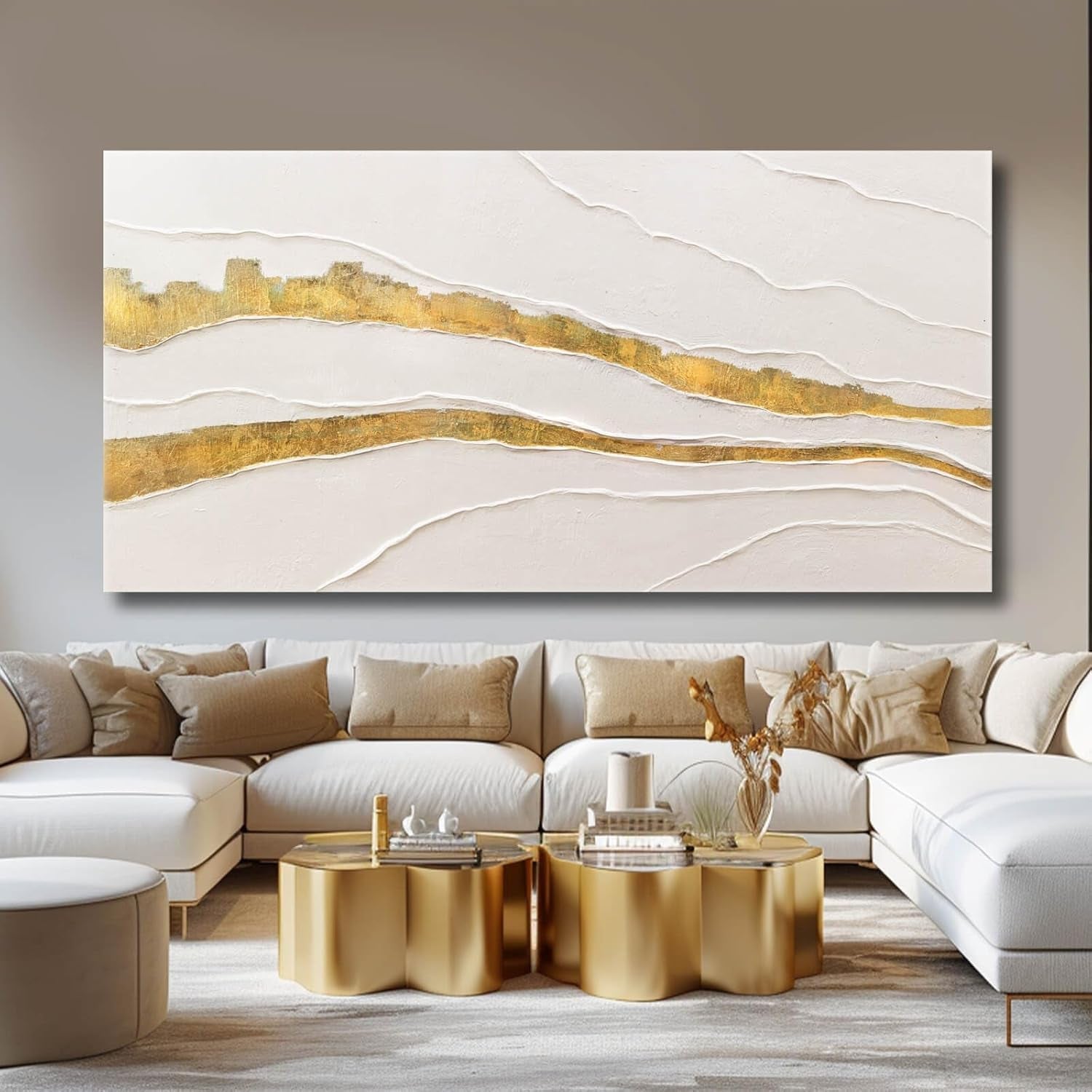Goldfoil Canvas Wall Art Luxuriously Elegant 29x58 Inches-1