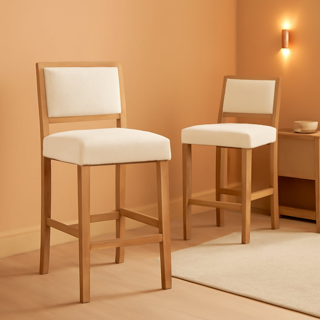 Beige Bar Stools Set Of 2 26 Inch Counter Height Backrest-0