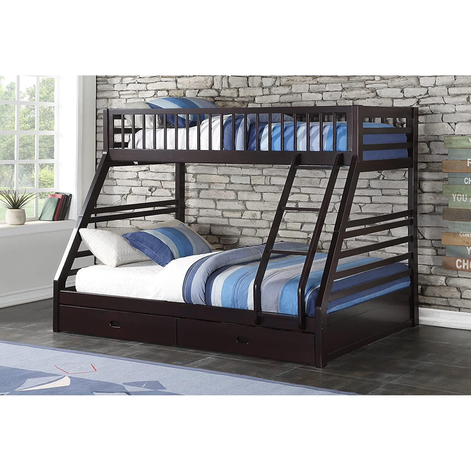 XL Twin/Queen Bunk Bed with Drawers, Espresso-0