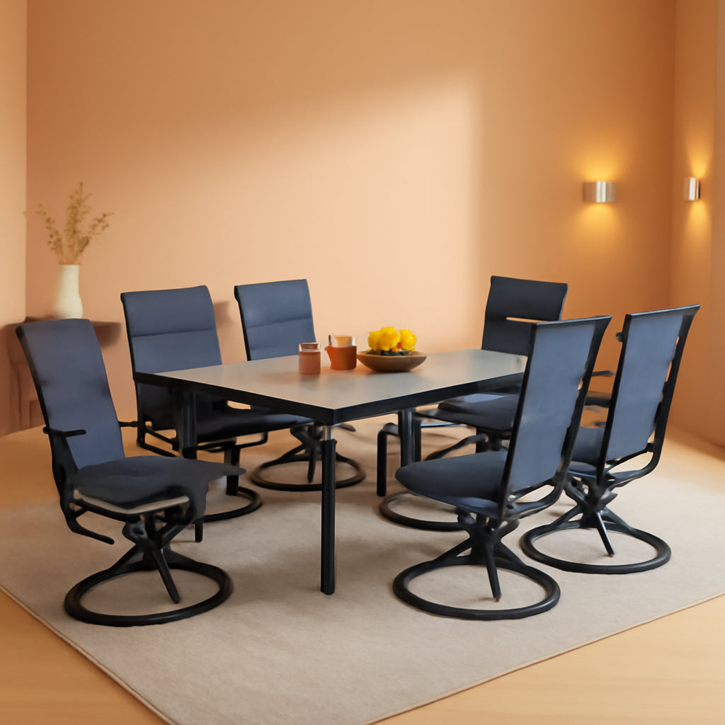 7 Piece Patio Dining Set With 6 Swivel Chairs Blue-0