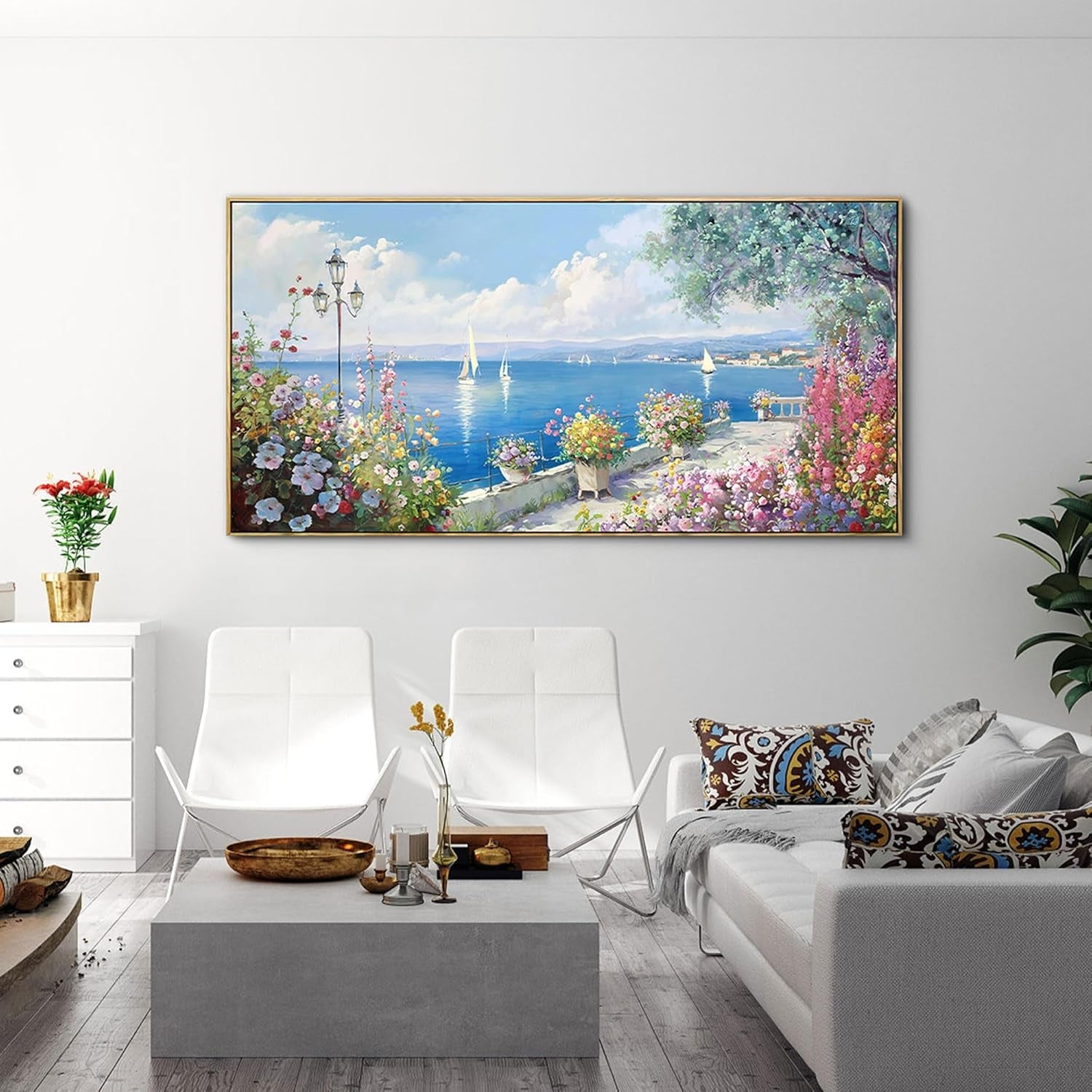 Ultramarine Coastal Seascape Canvas Wall Art 58x29-0