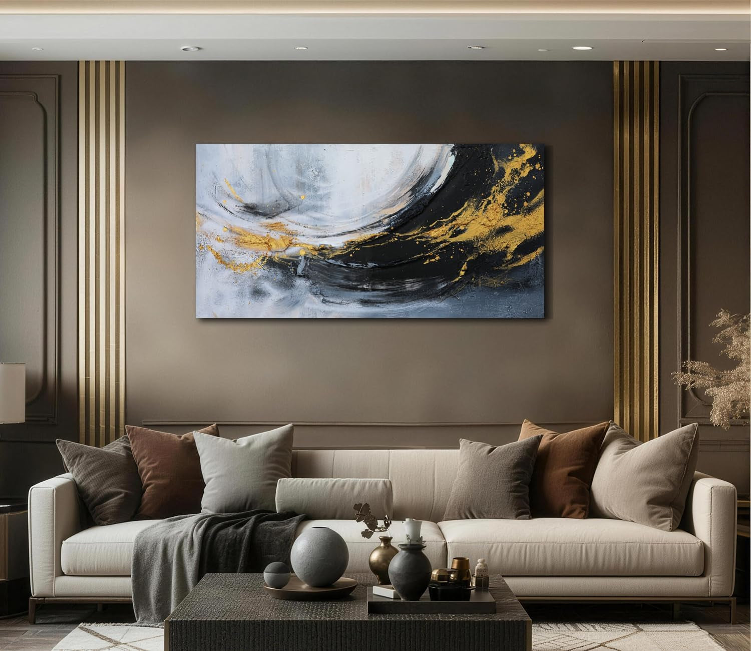 Abstract Canvas Wall Art 40X20 Inches Large Black White-1