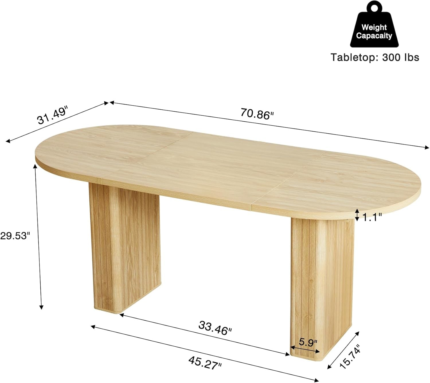 70.8 Inch Kitchen Dining Table for 4-6 People, Oval Kitchen Table with Wood Strip Base, Modern Farmhouse Large round Dining Room Tables for Kitchen Living Room (Natural)-1
