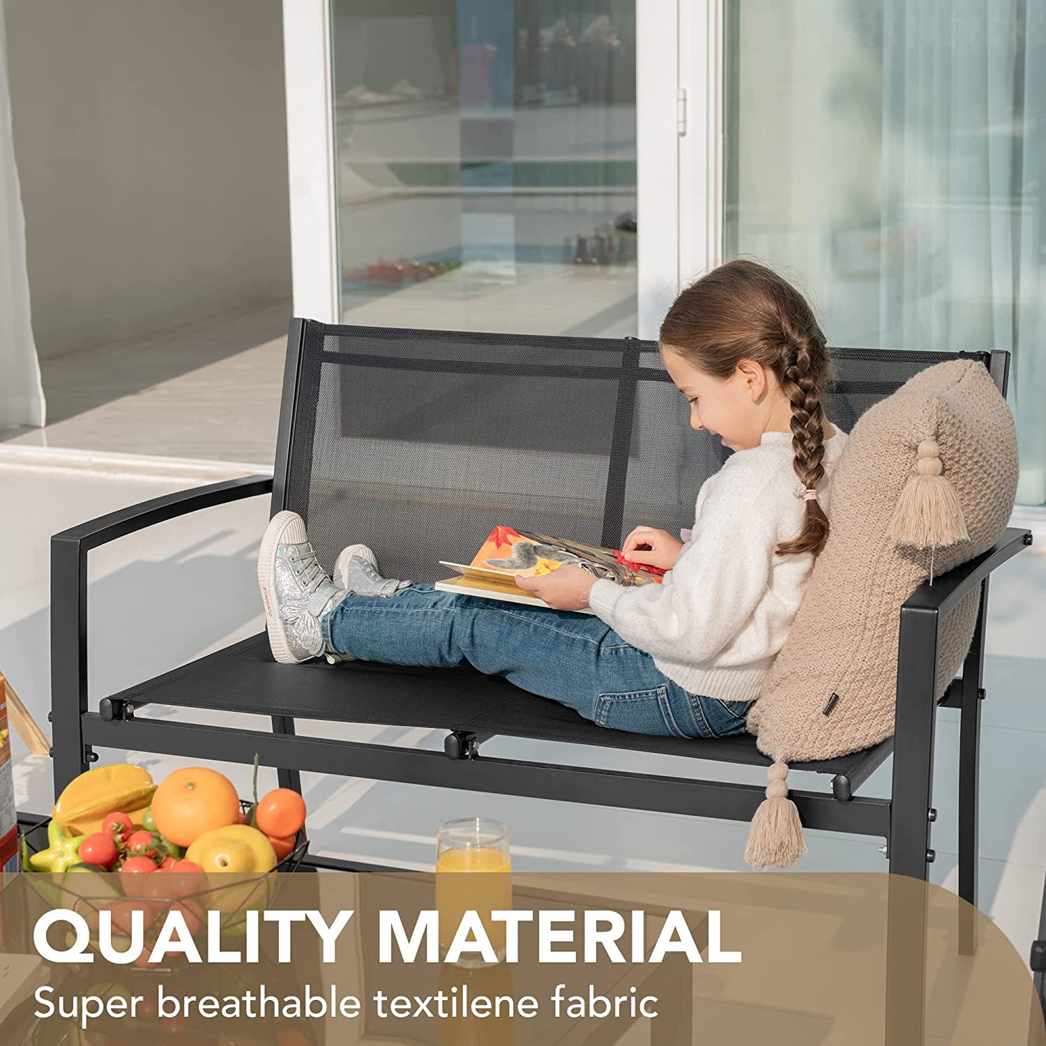 4 Piece Outdoor Patio Set With Glass Table Black Durable-2