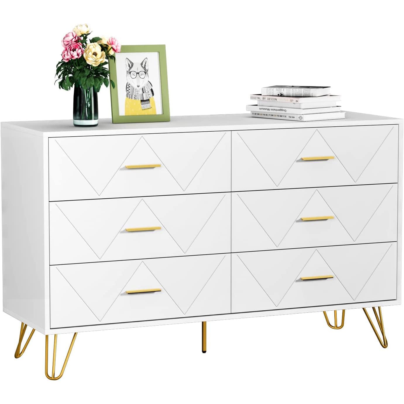 White 6-Drawer Dresser with Wide Drawers-1