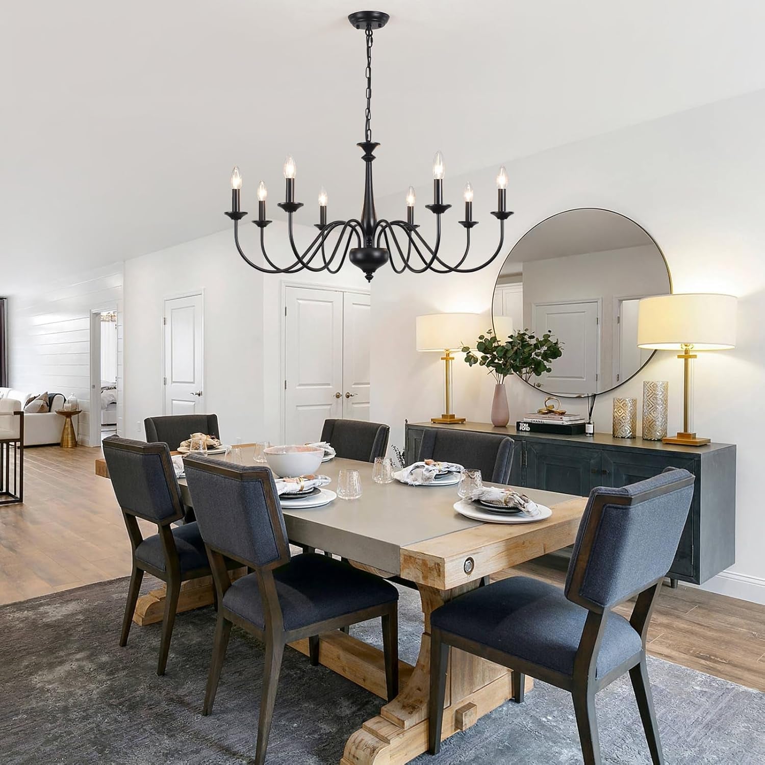 Eight Light Black Farmhouse Chandelier Ceiling Fixture-1