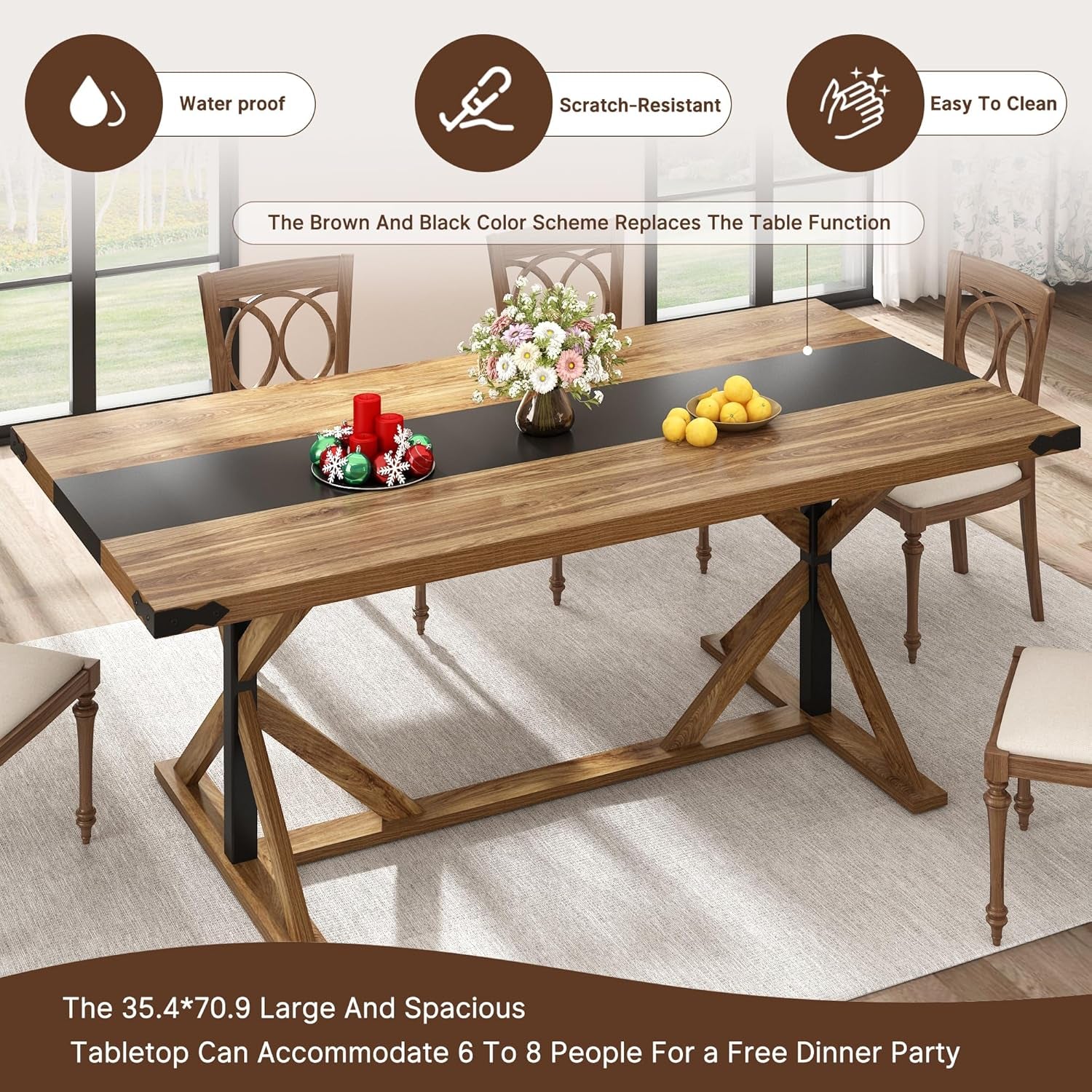 71 Inch Timbercrafted Dining Table Waterproof Surface-2