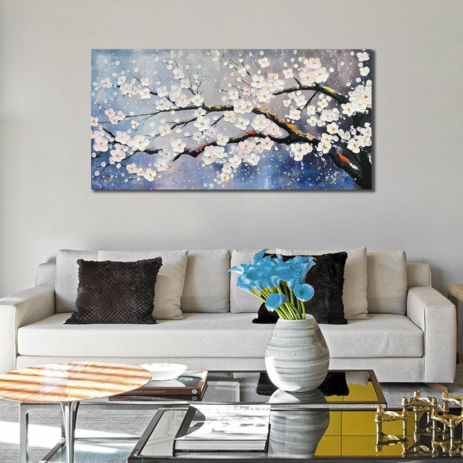 Blue White Plum Blossom Wall Art Twent yBy Forty Inches-4