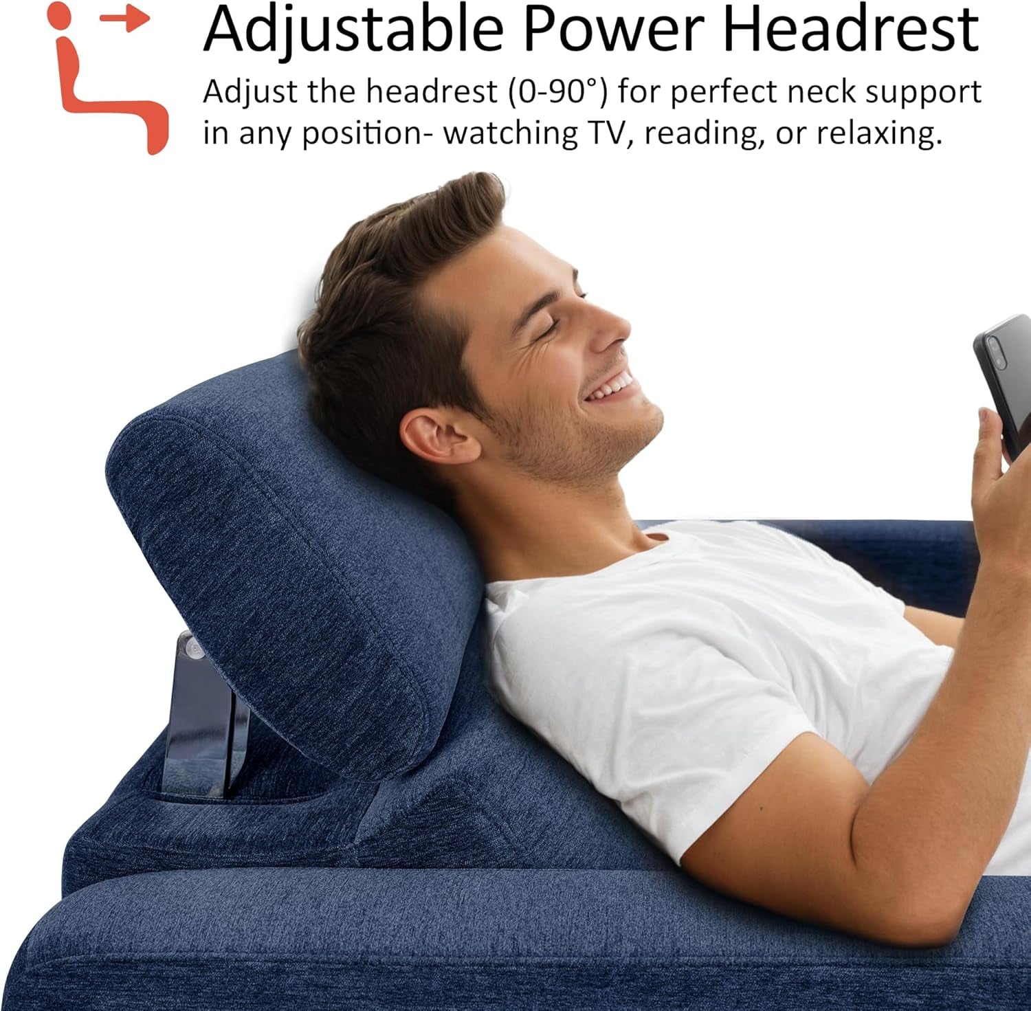 Navy Blue Zero Wall Hugger Power Reclining Sofa USB Ports-4