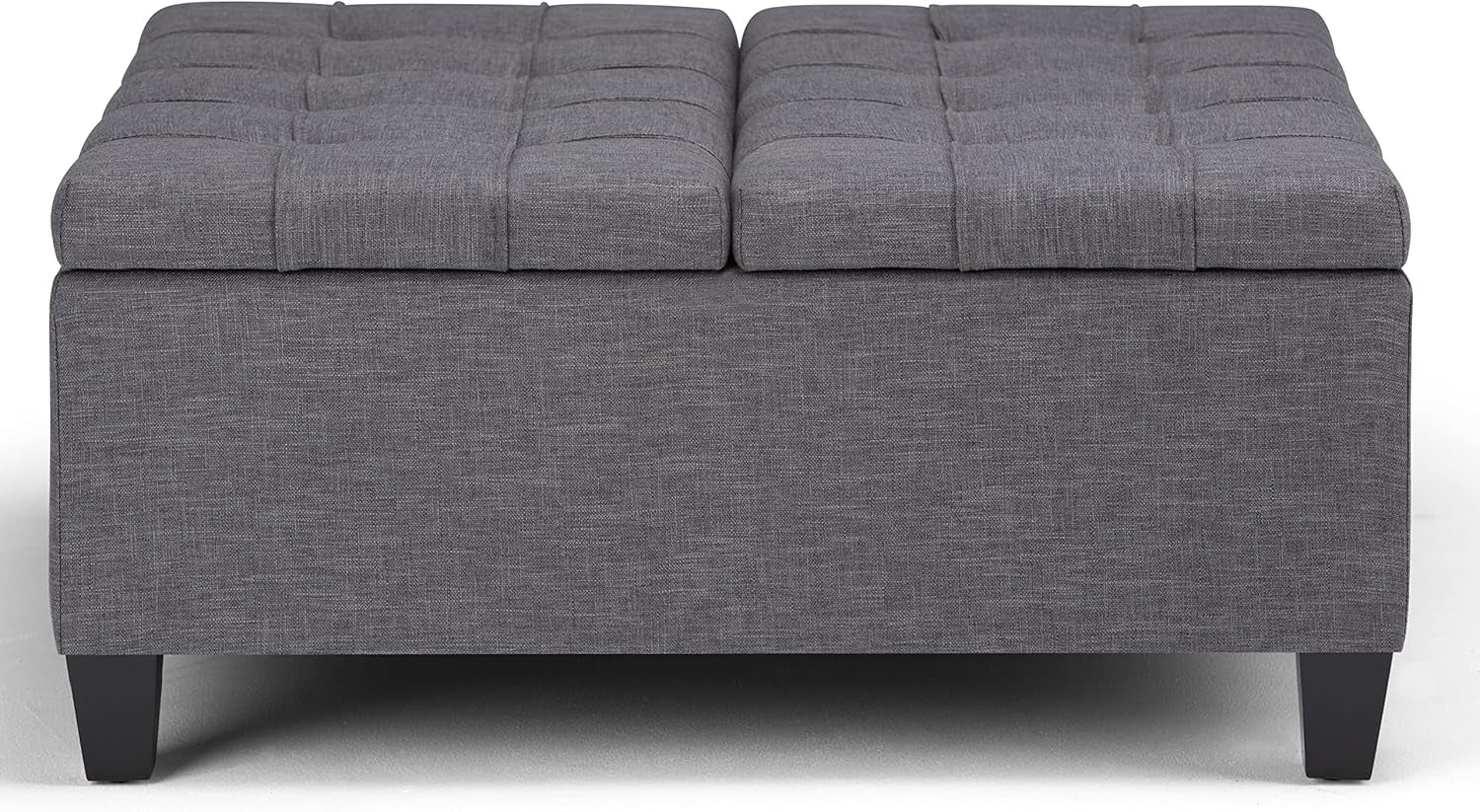 Slate Grey Linen Upholstered Lift Ottoman StorageCompartment-4