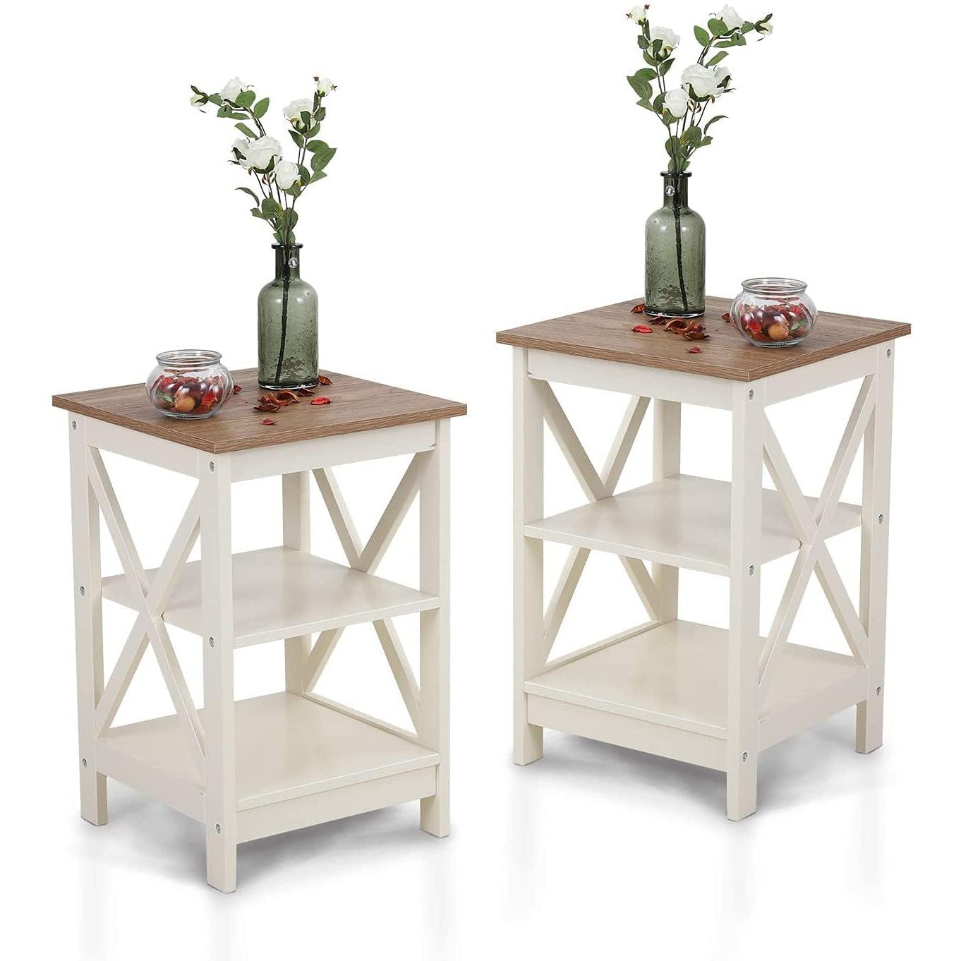 Rustic Ivory Nightstands Set of 2 with Storage-1