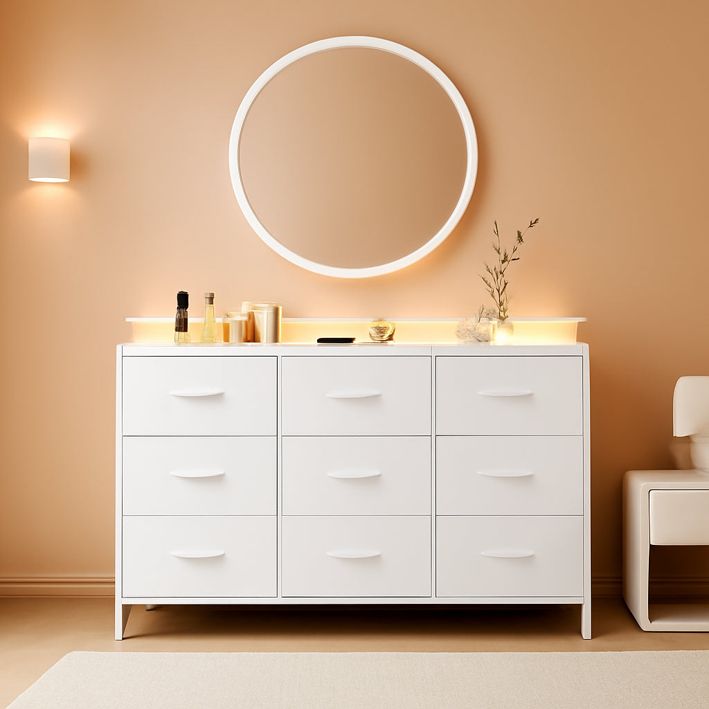 White Dresser With Integrated LED Lighting Charging-0