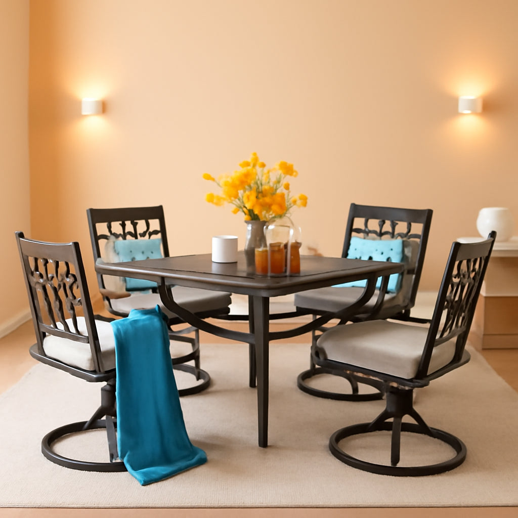 Patio Dining Set 5 Pieces With 37 Inch Table And Cushioned Swivel Chairs-0