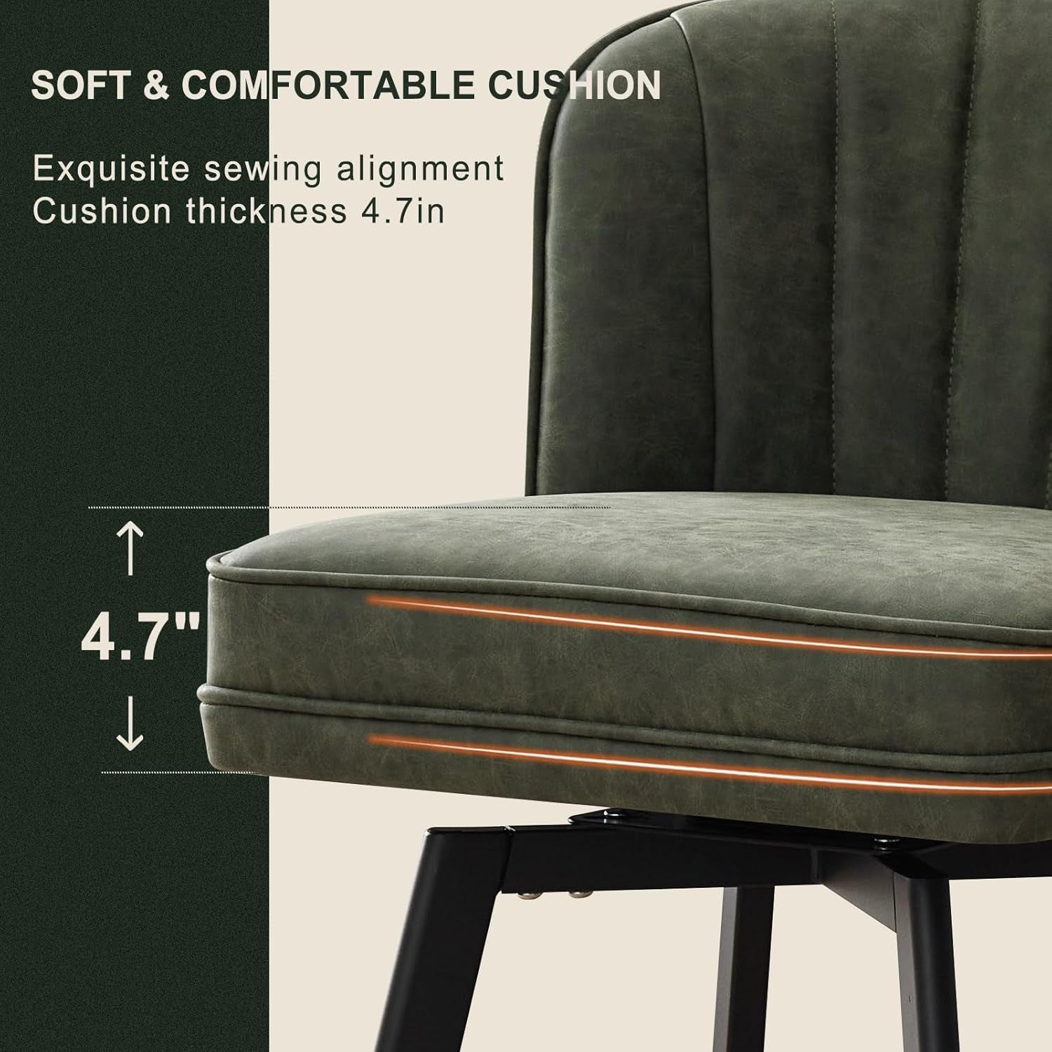 Swivel Counter Height Bar Stools Set of 2, 26'' Modern Barstools with Backs and Metal Legs, Upholstered Bar Chairs, Faux Leather Green Stools for Kitchen Island Chairs-3