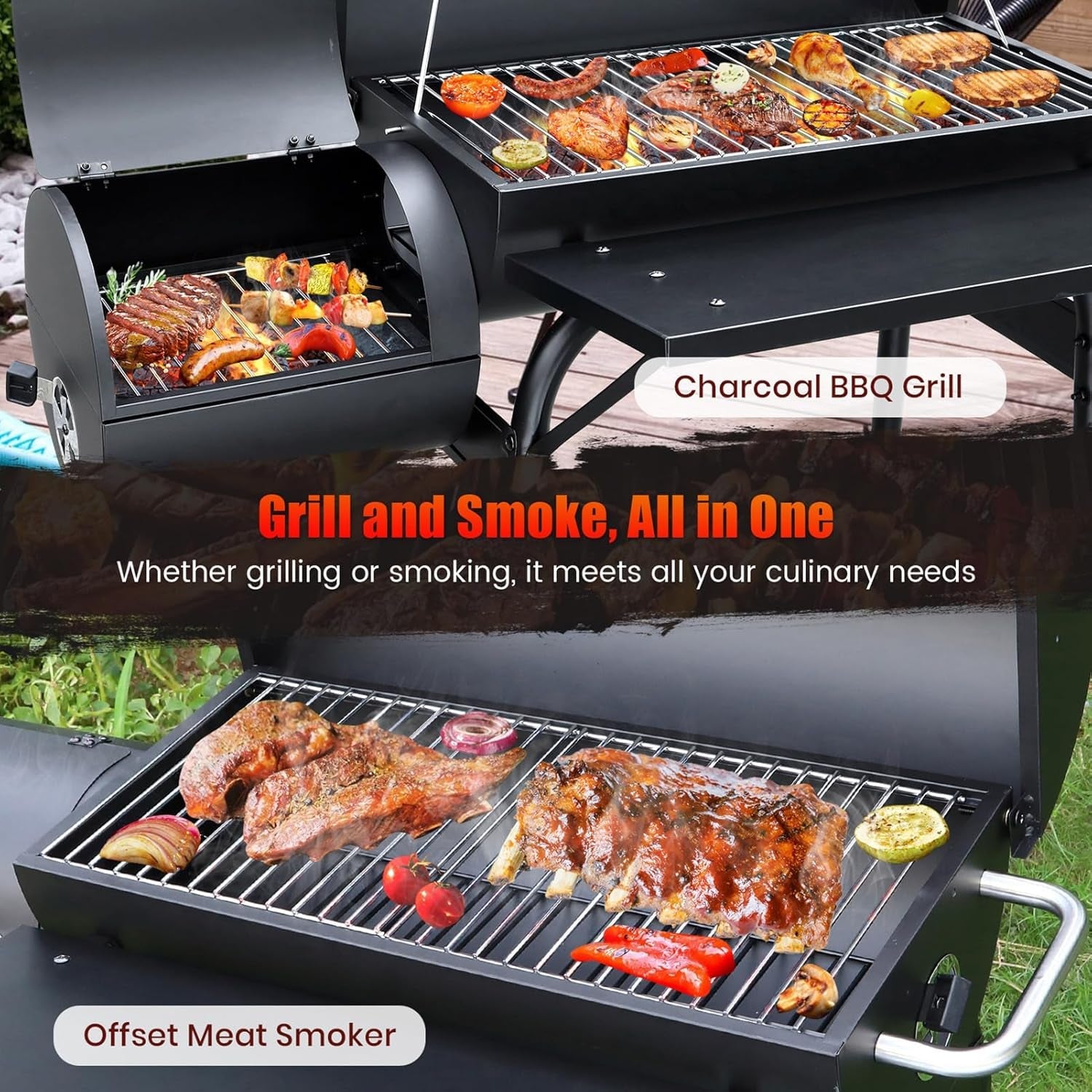 Charcoal Grill With Offset Smoker 510 Sq In Capacity