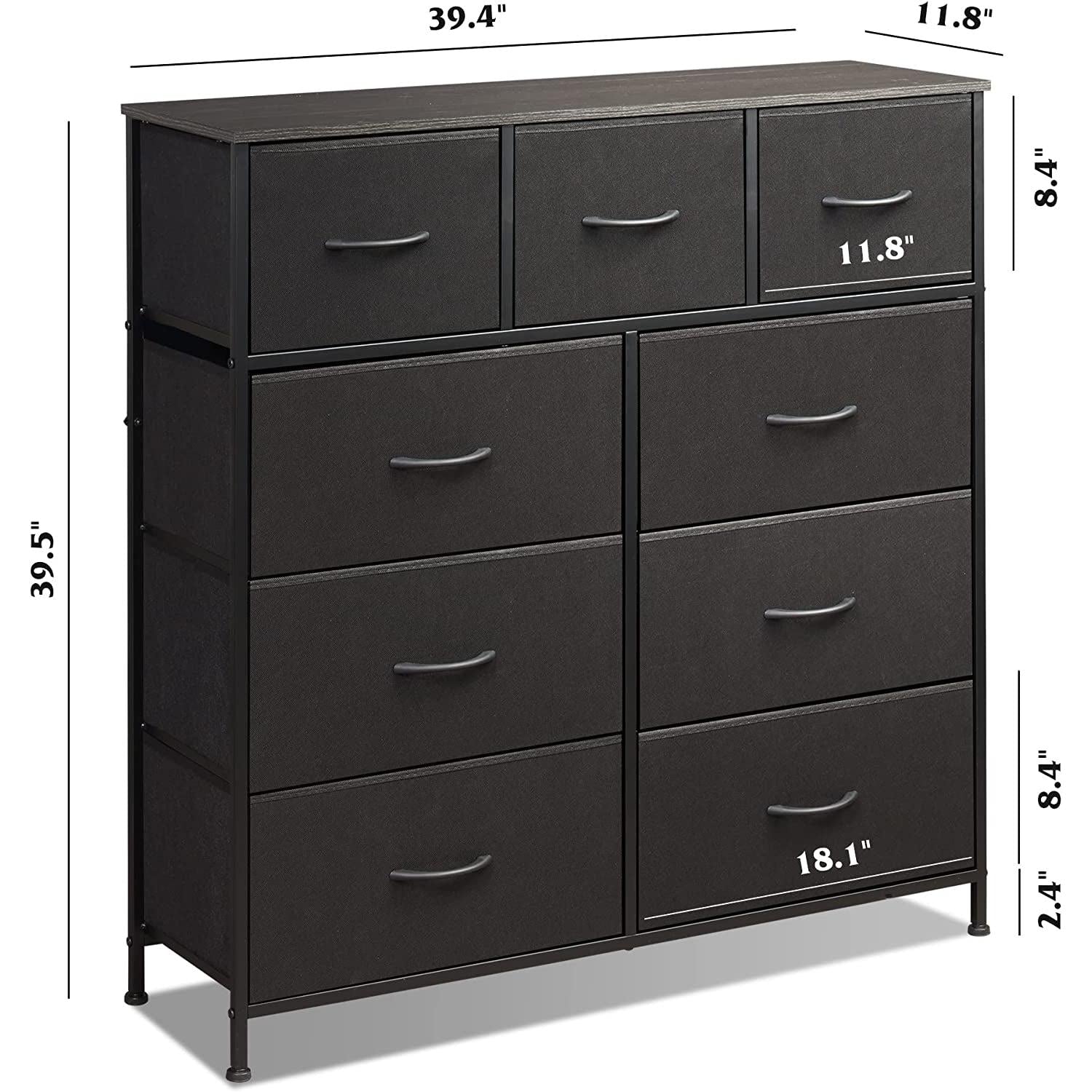 Charcoal Black 9-Drawer Fabric Dresser-2