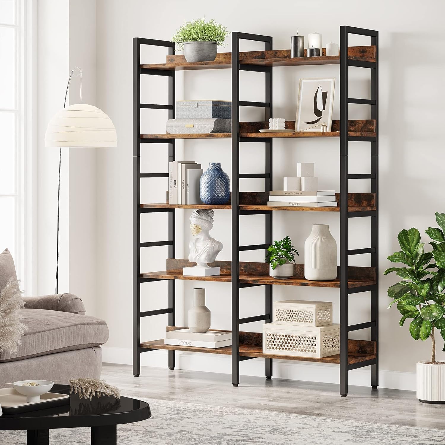 Rustic Brown 5 Tier Etagere Bookcase 71 In High 47 In Wide-0