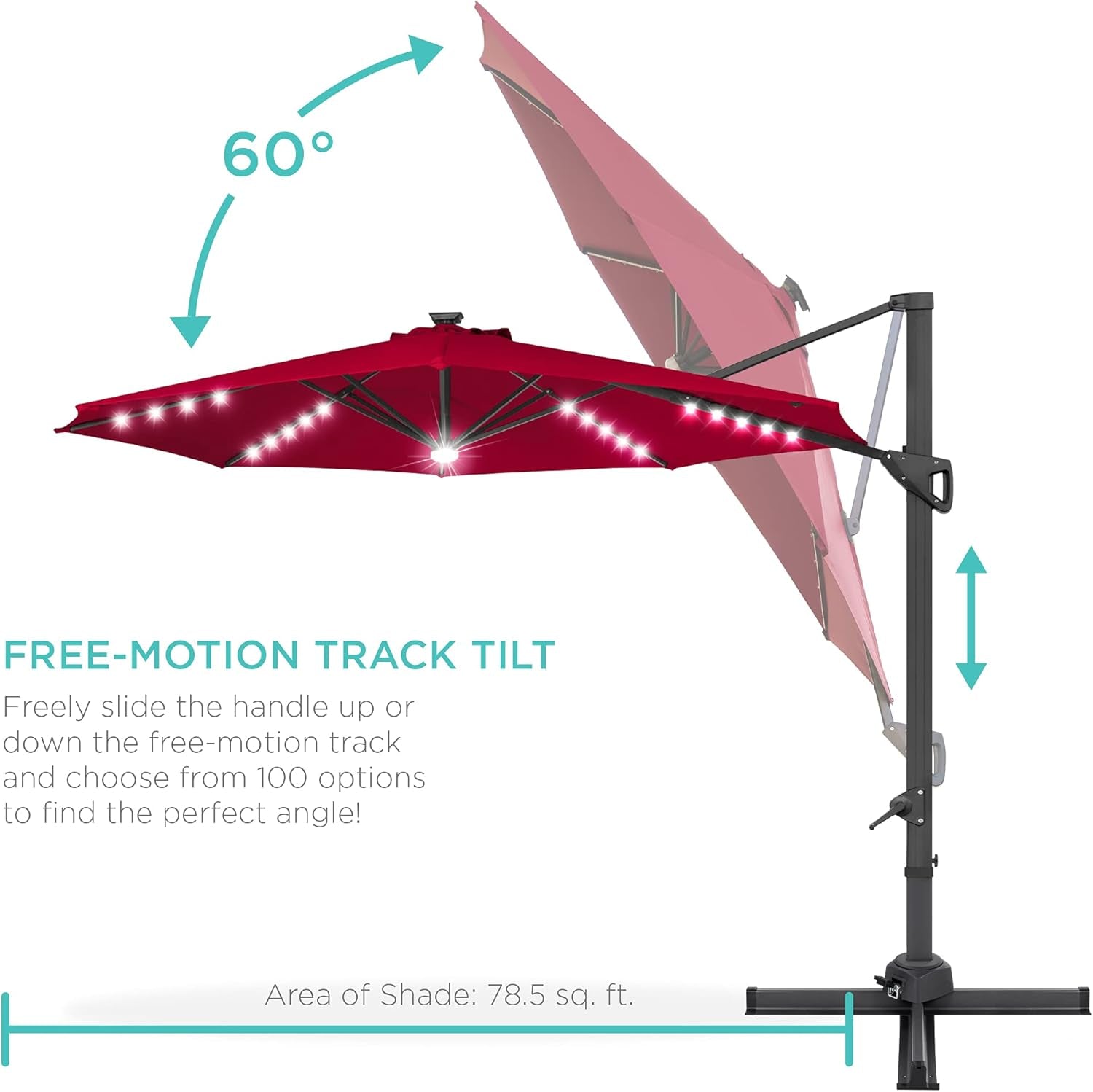 10ft Solar LED Cantilever Patio Umbrella With 360 Degree Rotation And Easy Tilt Cross Base-4