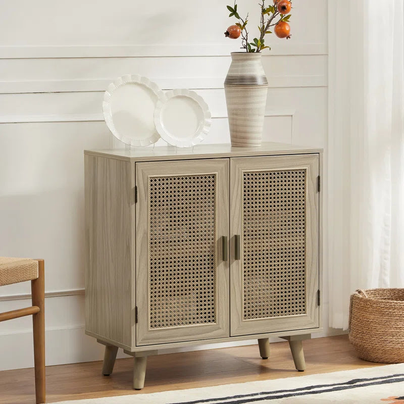 RattanWeave Doorway Accent Cabinet With Solid Wood Legs-1