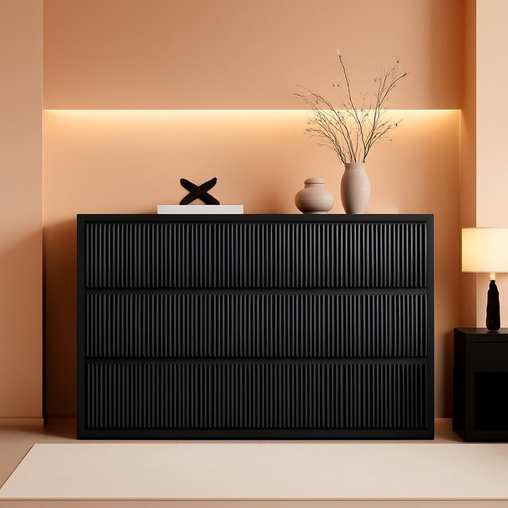 Black FiftySevenInches Nine Drawer Handleless Modern Dresser-0