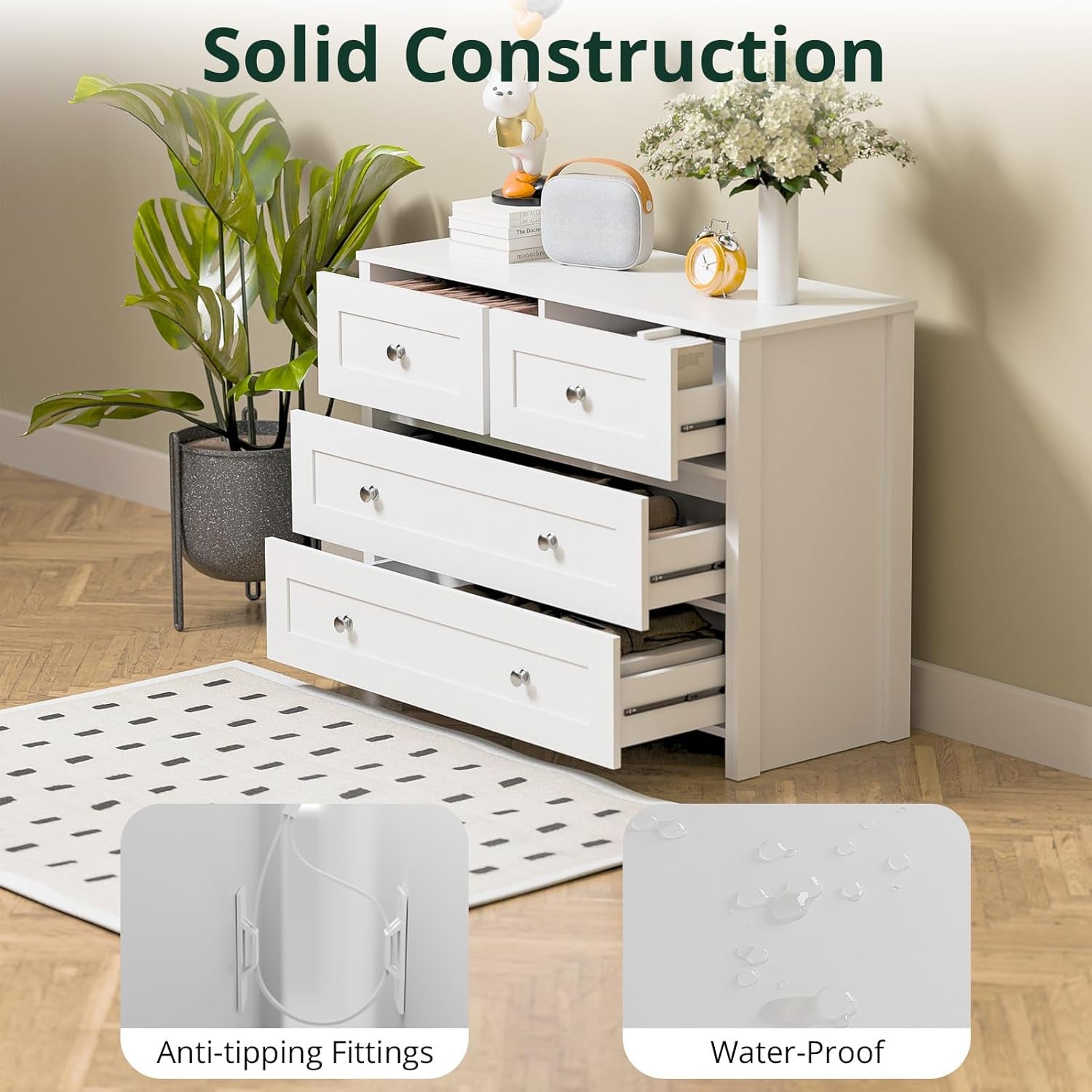 White Four Drawer Dresser With Contemporary Finish-4