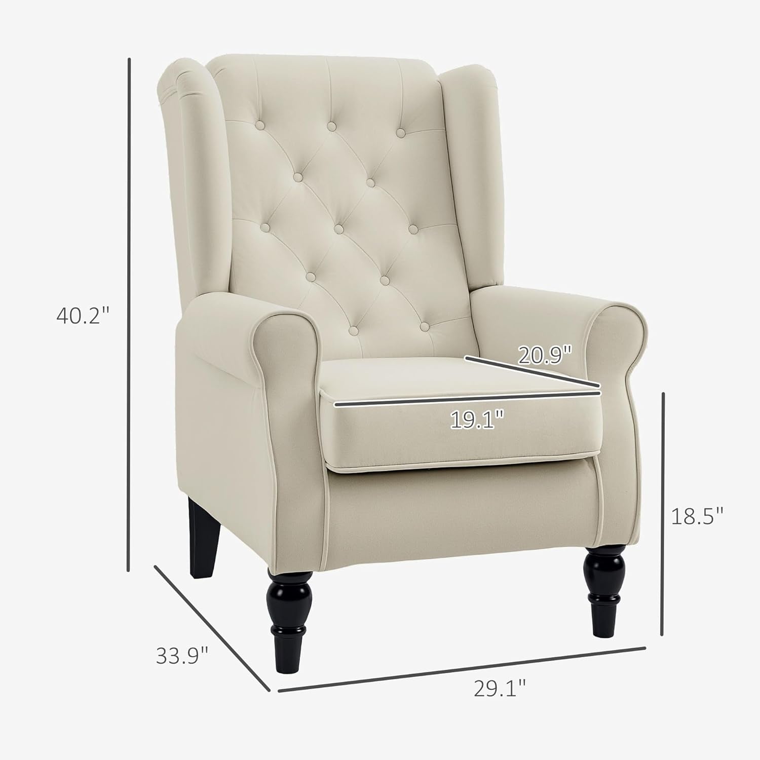 Cream White Wingback Accent Chair Tufted Upholstery-1