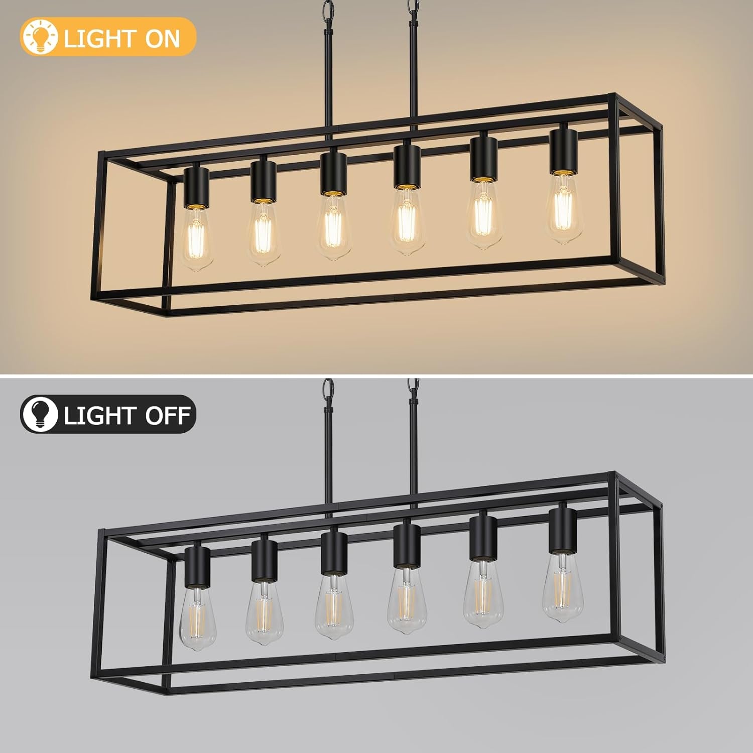 Six Light Black Linear Chandelier With Adjustable Height-4