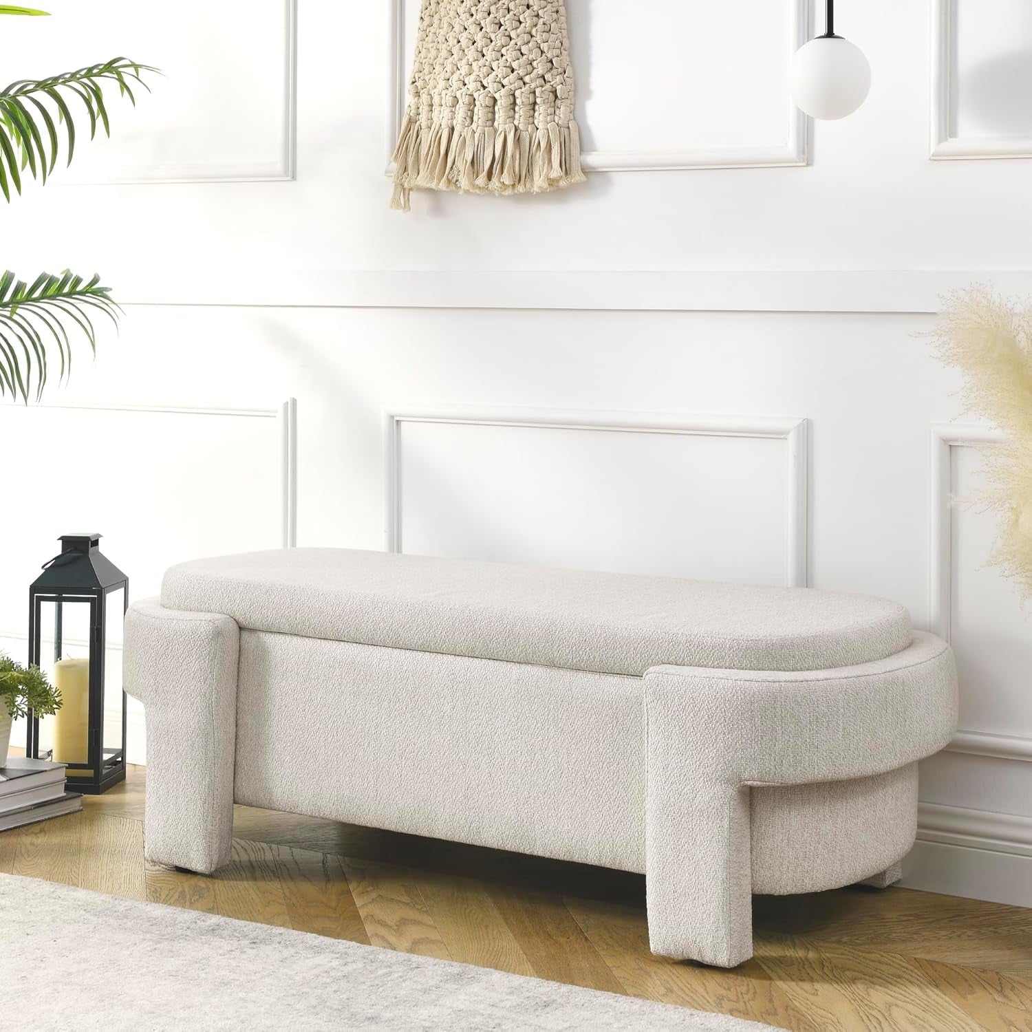 Beige Linen Upholstered Storage Ottoman With Hinges-2
