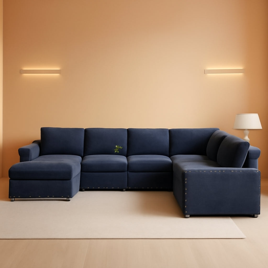 Flannel Modular Sectional Sofa With USB Ports Grey-0