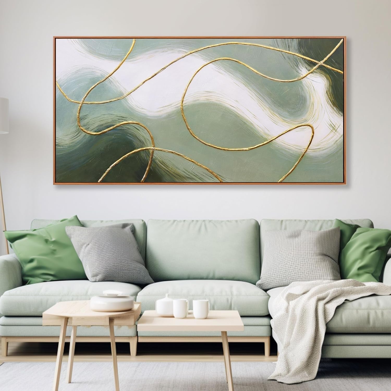 40x20 Abstract Contemporary Canvas Wall Art Emerald-4