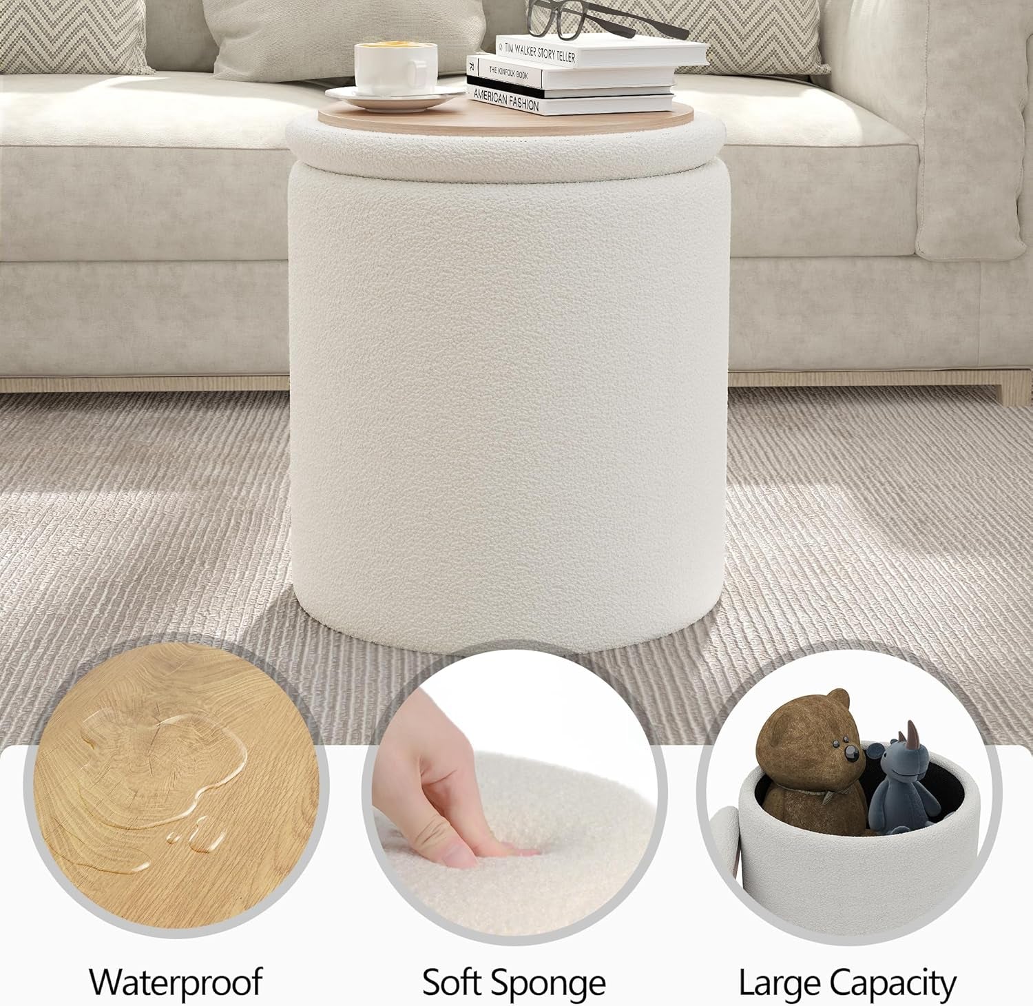 White Storage Ottoman Pouf With Hidden Compartment-2