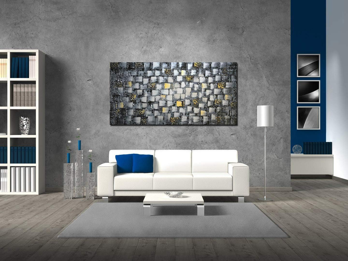 Large Abstract Canvas Wall Art Hand Painted 60x30 Inches-4