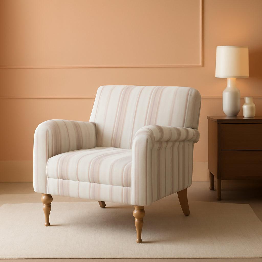 Tan Stripe Accent Chair With Arms And Wooden Legs Modern-0