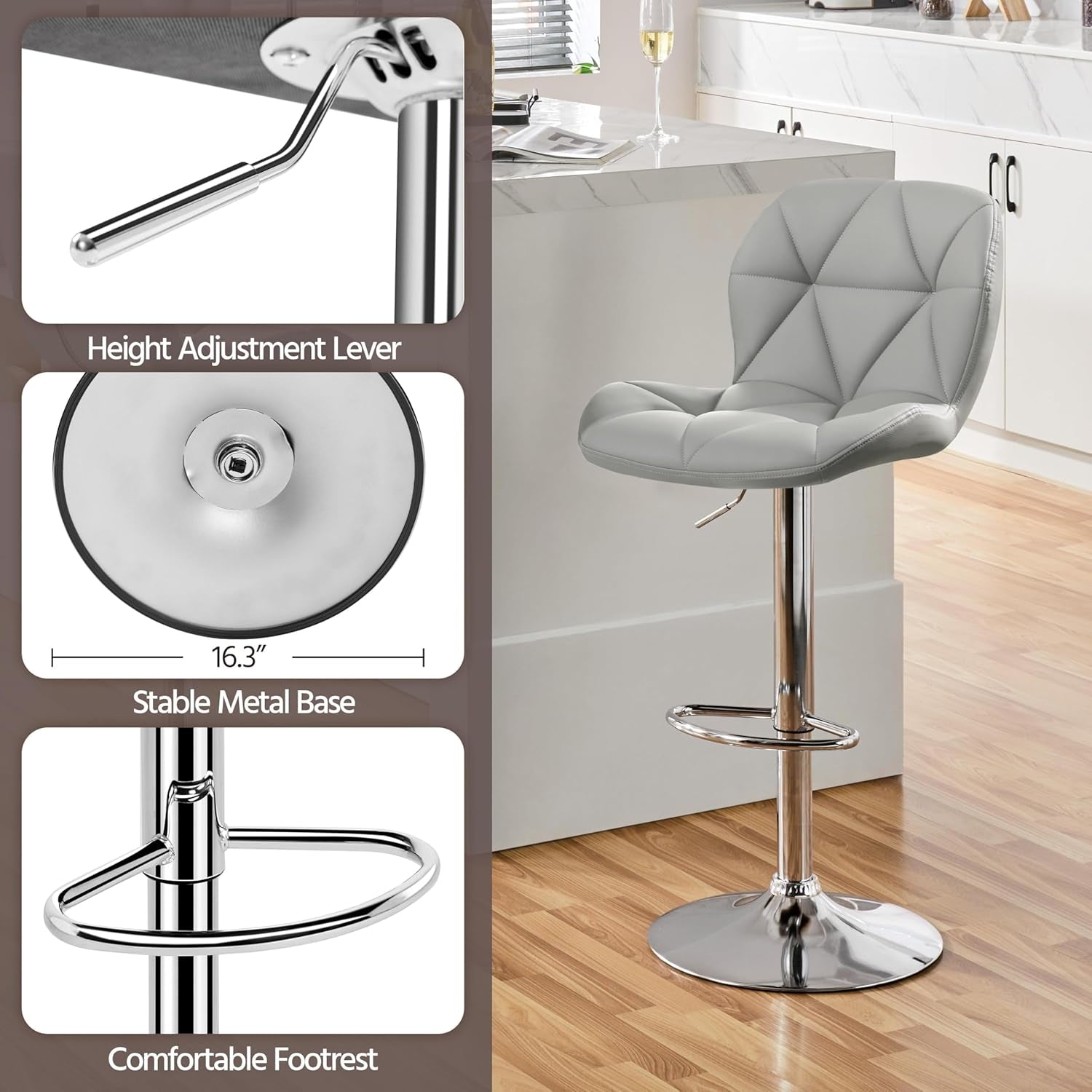 Elegant PU Leather Swivel Bar Stools Set of Four-3