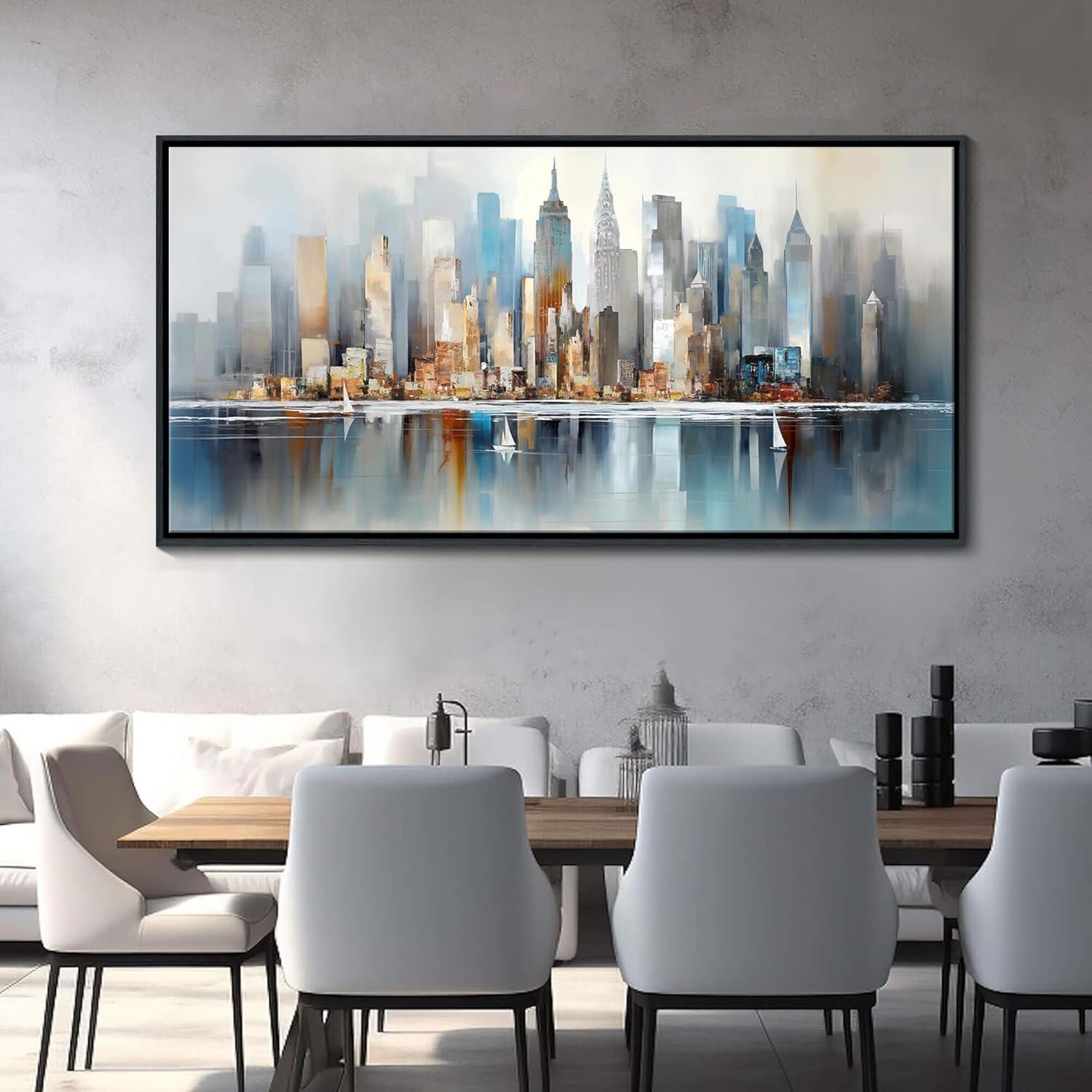 New York Metropolitan Skyline Framed Wall Art 20x40-4