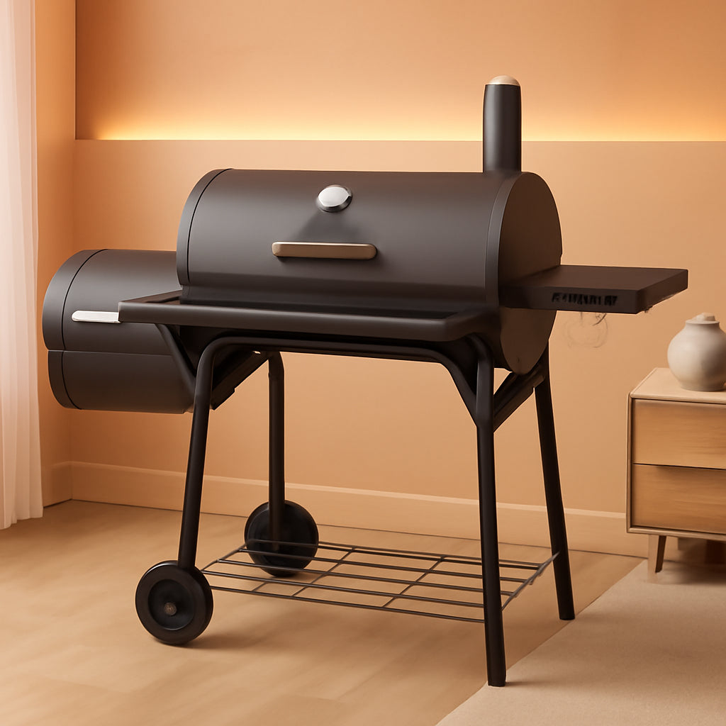 Black Charcoal Grill With Offset Smoker 714 Square Inches