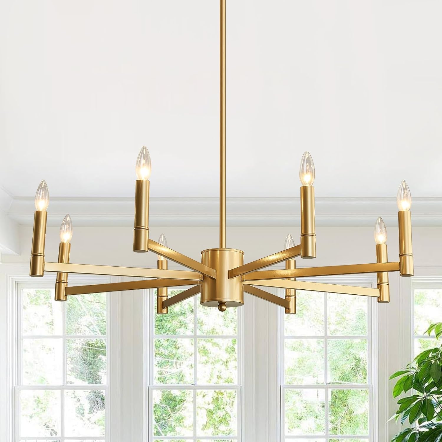 Gold Eight Light Candle Chandelier Modern Farmhouse-4