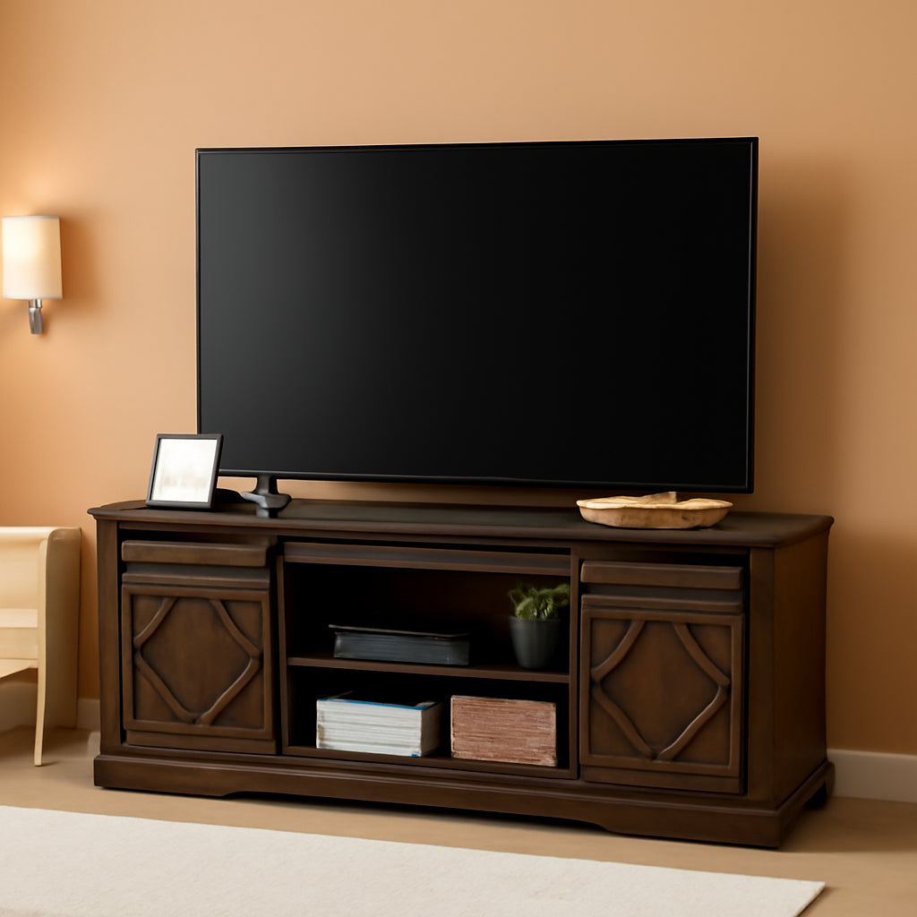 Farmhouse TV Stand Modern Sliding Barn Door Entertainment Center for Tvs up to 65 Inch, Wood TV Media Console Table Cabinet Storage for Living Room, Rustic Brown-0