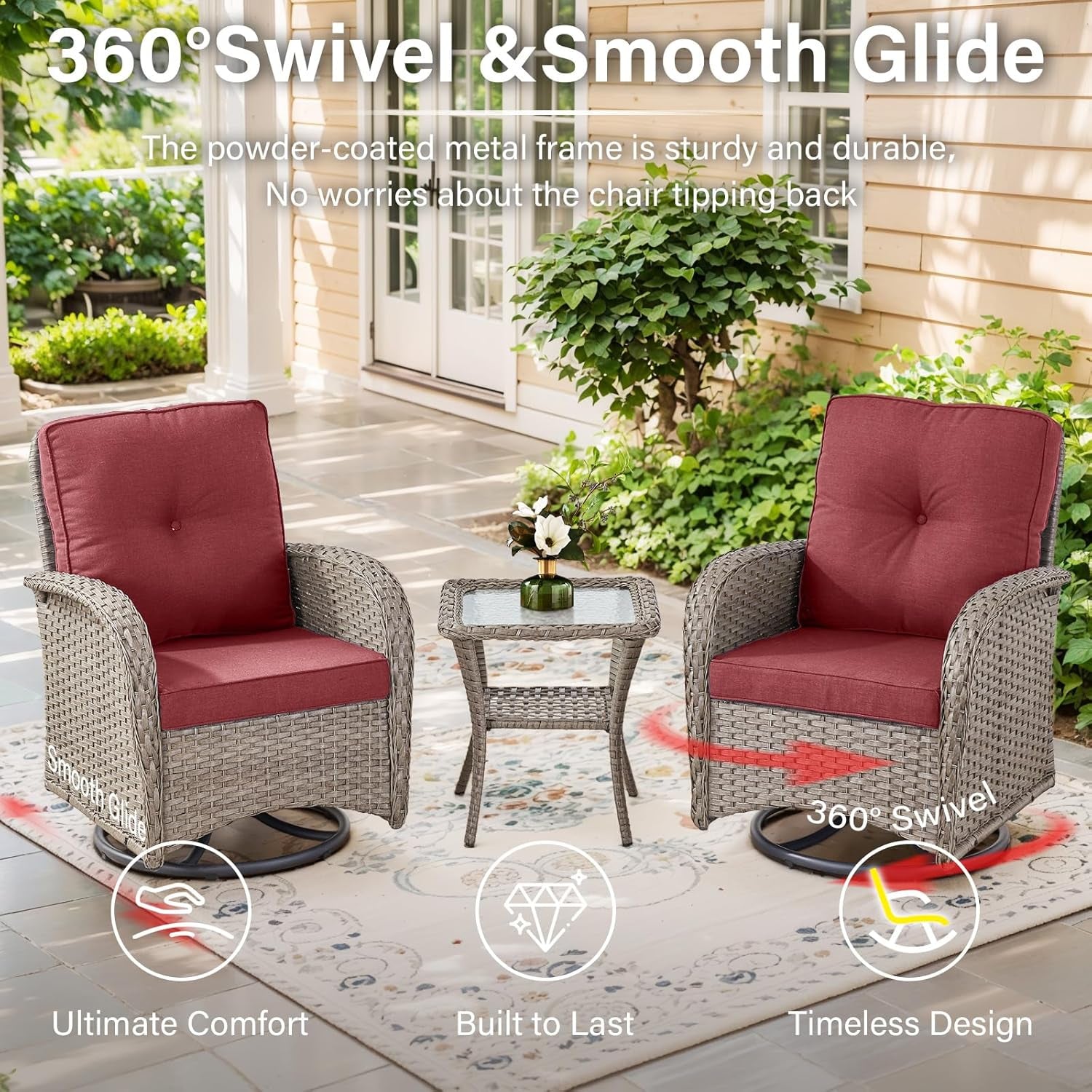 Patio Furniture Set With 50000 BTU Fire Pit Table Red Cushions-1