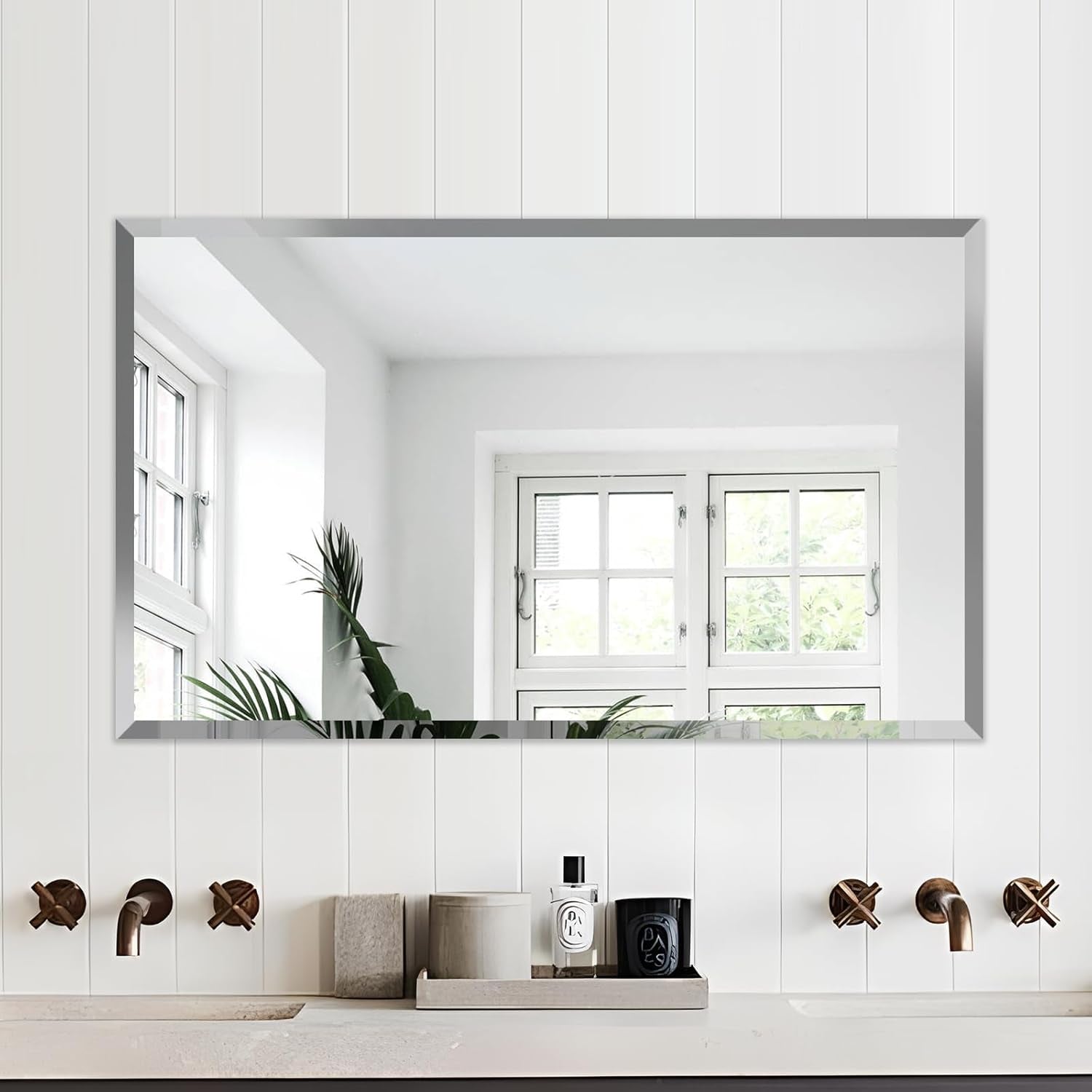 24x40 Inches Frameless Beveled Bathroom Mirror Wall-1