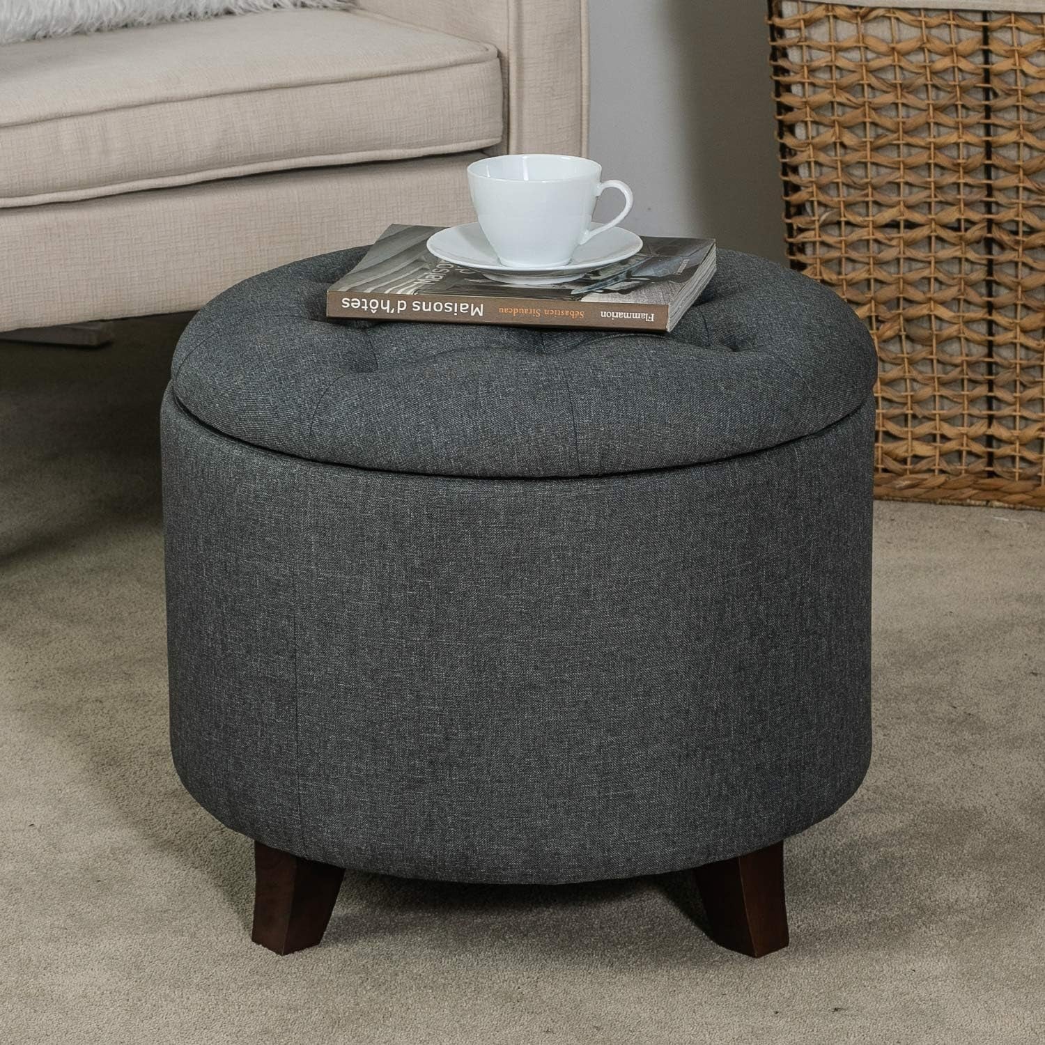 Gray Fabric round Ottoman by Designs4Comfort-2