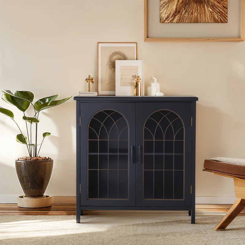 Black Finish Antique Inspired Accent Chest With Two Shelves-1