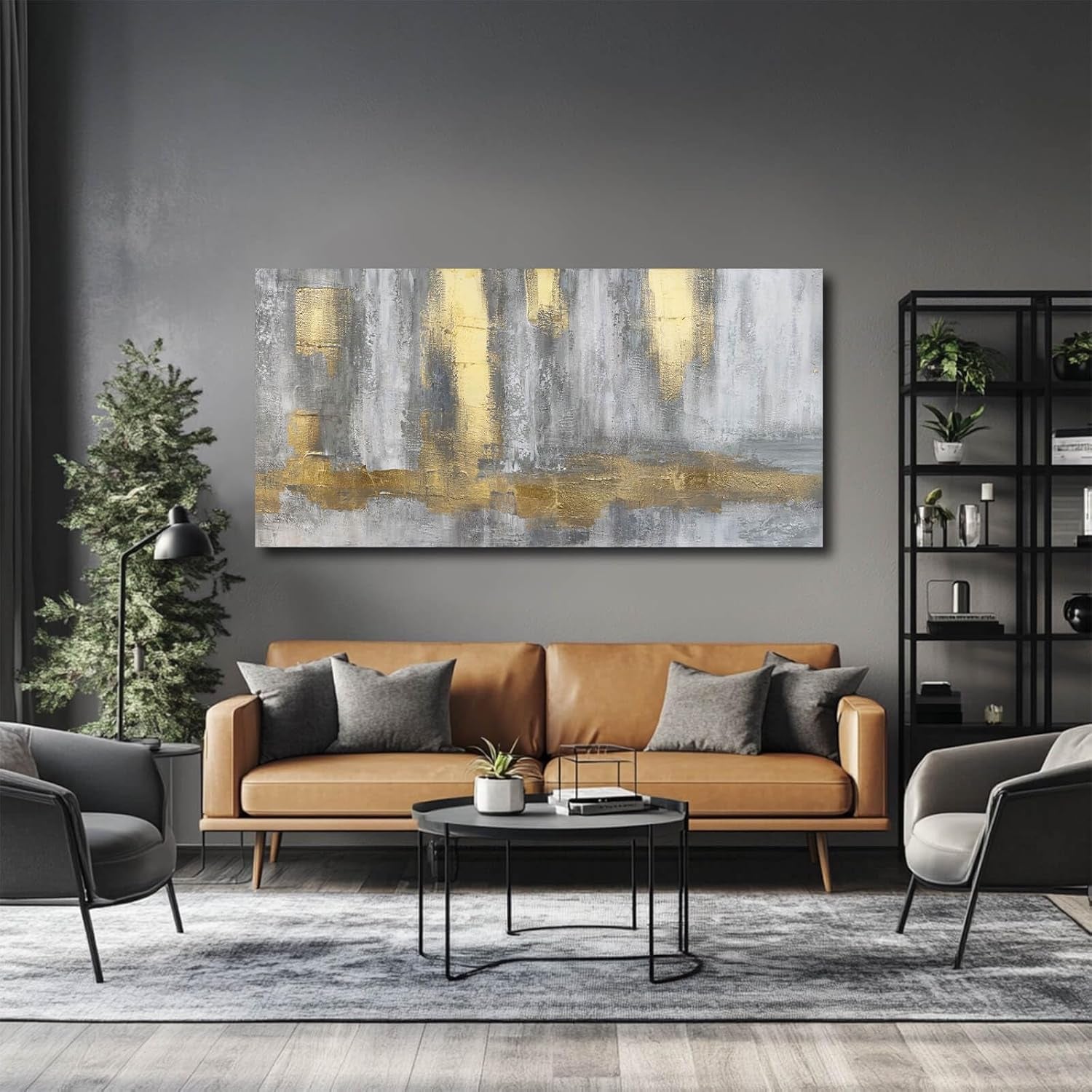 Gold Velvet Textured Canvas Wall Art 24x48 Inches Display-1