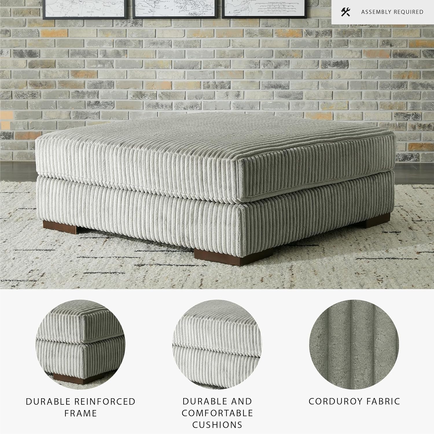 Oversized Tufted Upholstered Ottoman With Light Gray-3
