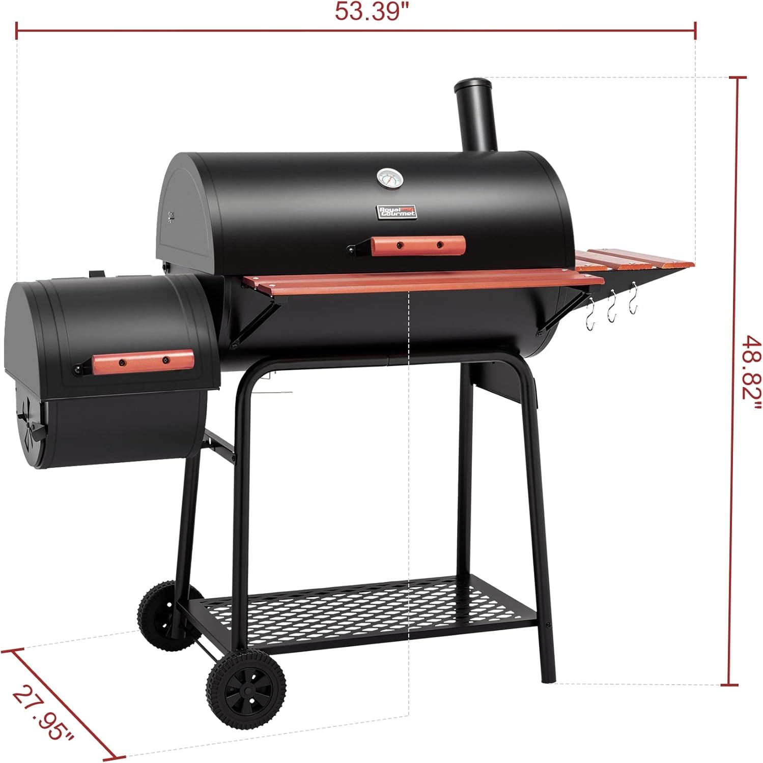 Charcoal Offset Smoker Outdoor Grill 30 Inch Matte Black