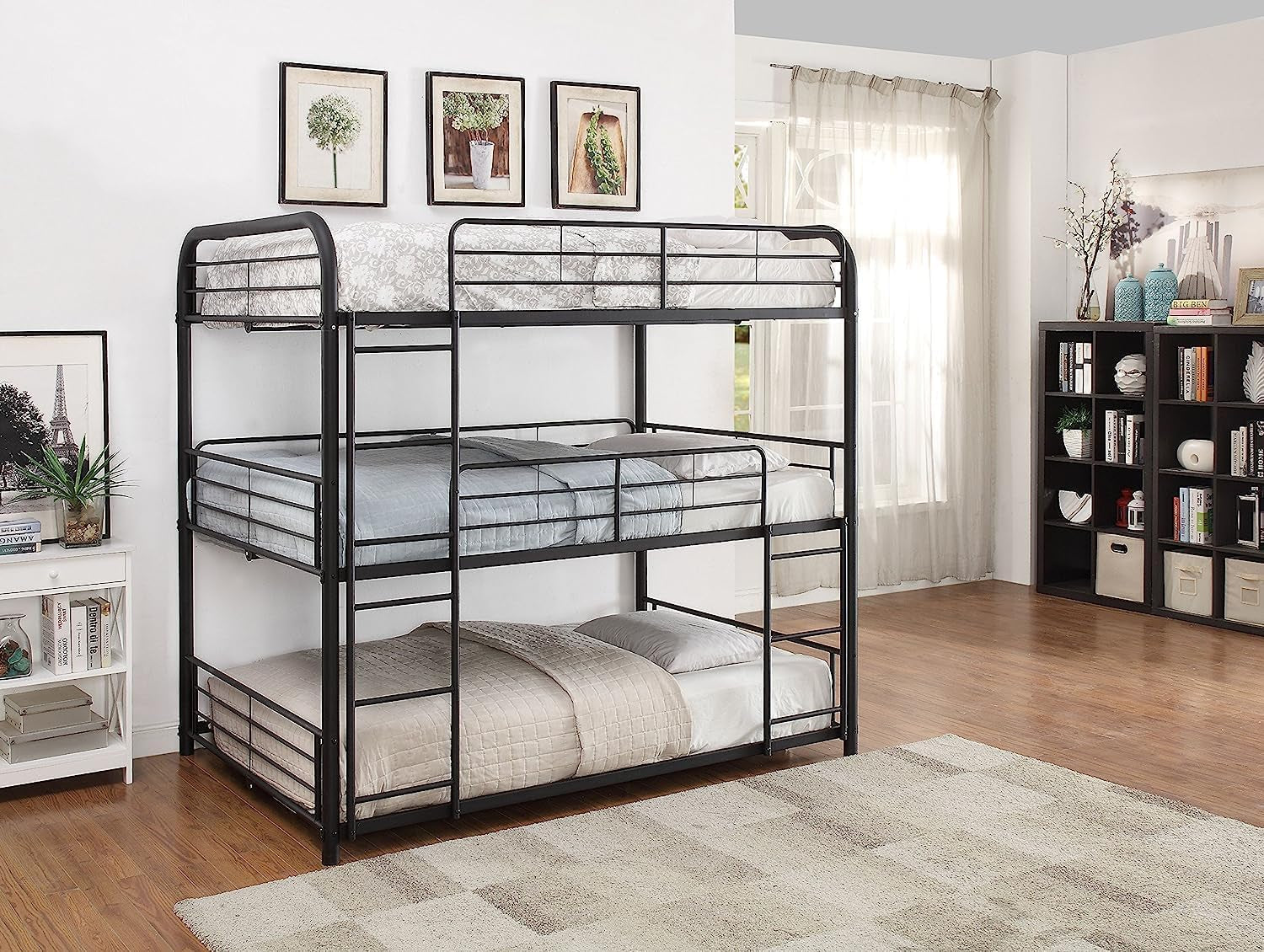 Cairo Metal Frame Full Triple Bunk Bed in Sandy Black-2